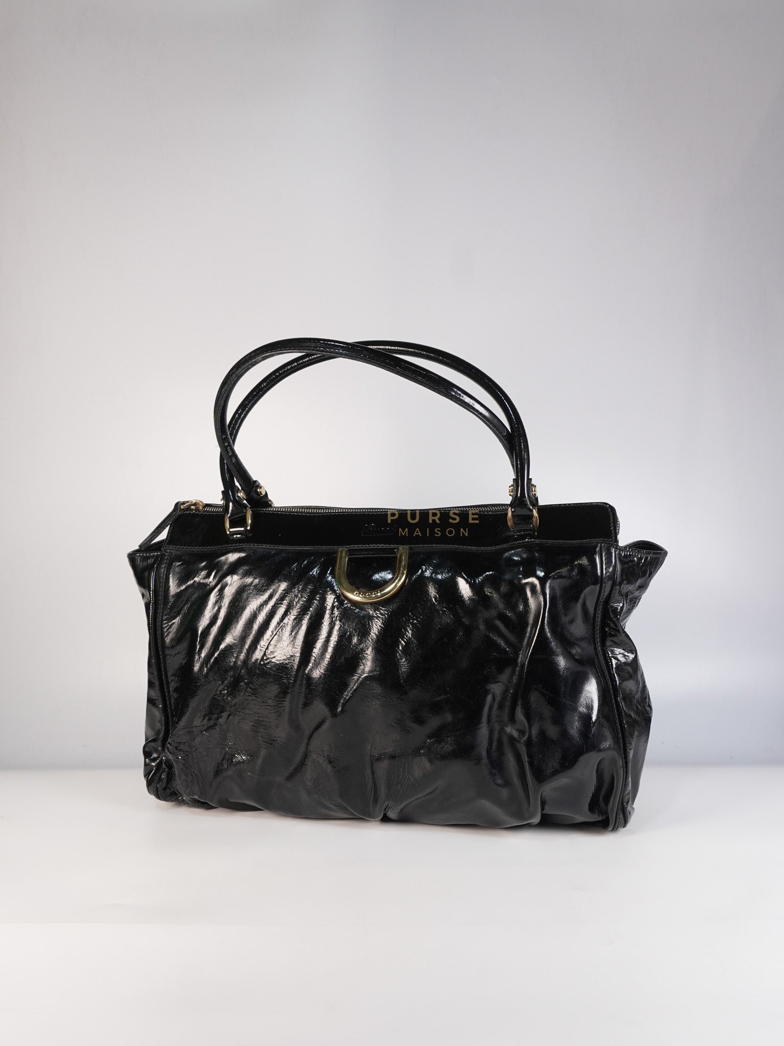 D-Ring Patent Leather Tote Bag in Black | Purse Maison Luxury Bags Shop