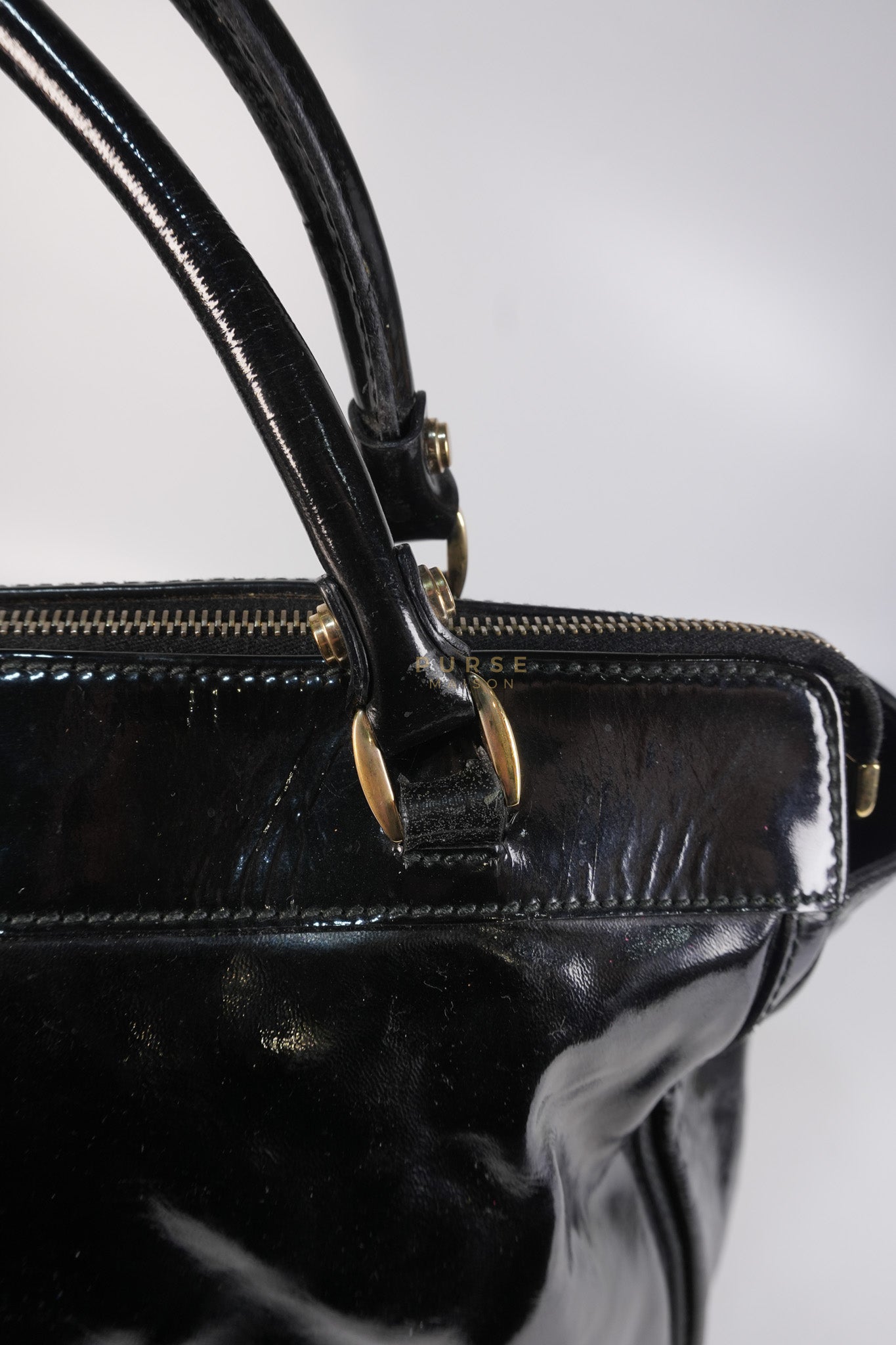 D-Ring Patent Leather Tote Bag in Black | Purse Maison Luxury Bags Shop