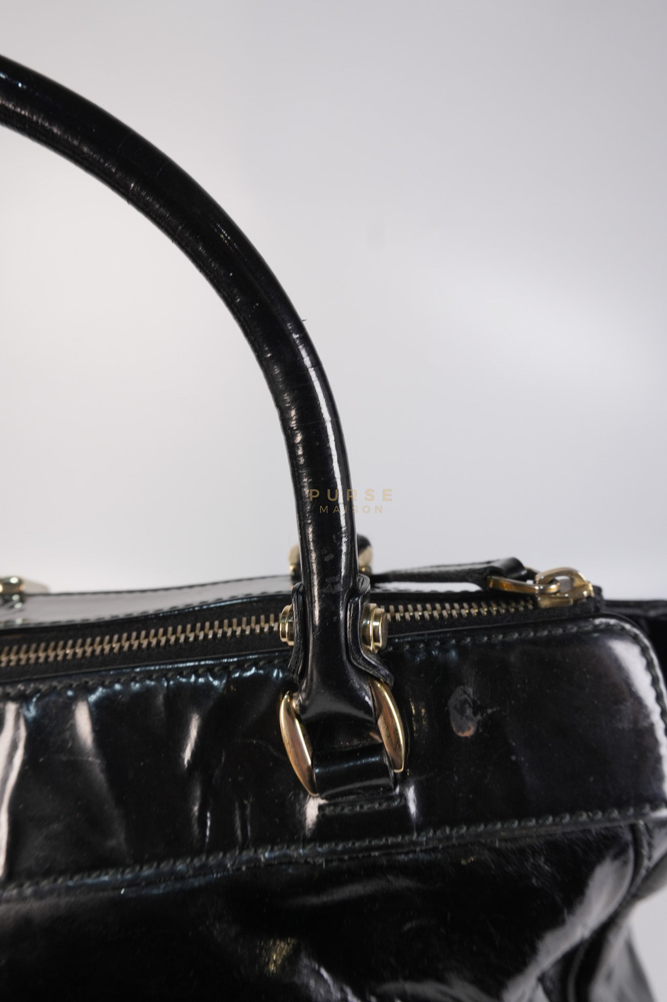 D-Ring Patent Leather Tote Bag in Black | Purse Maison Luxury Bags Shop