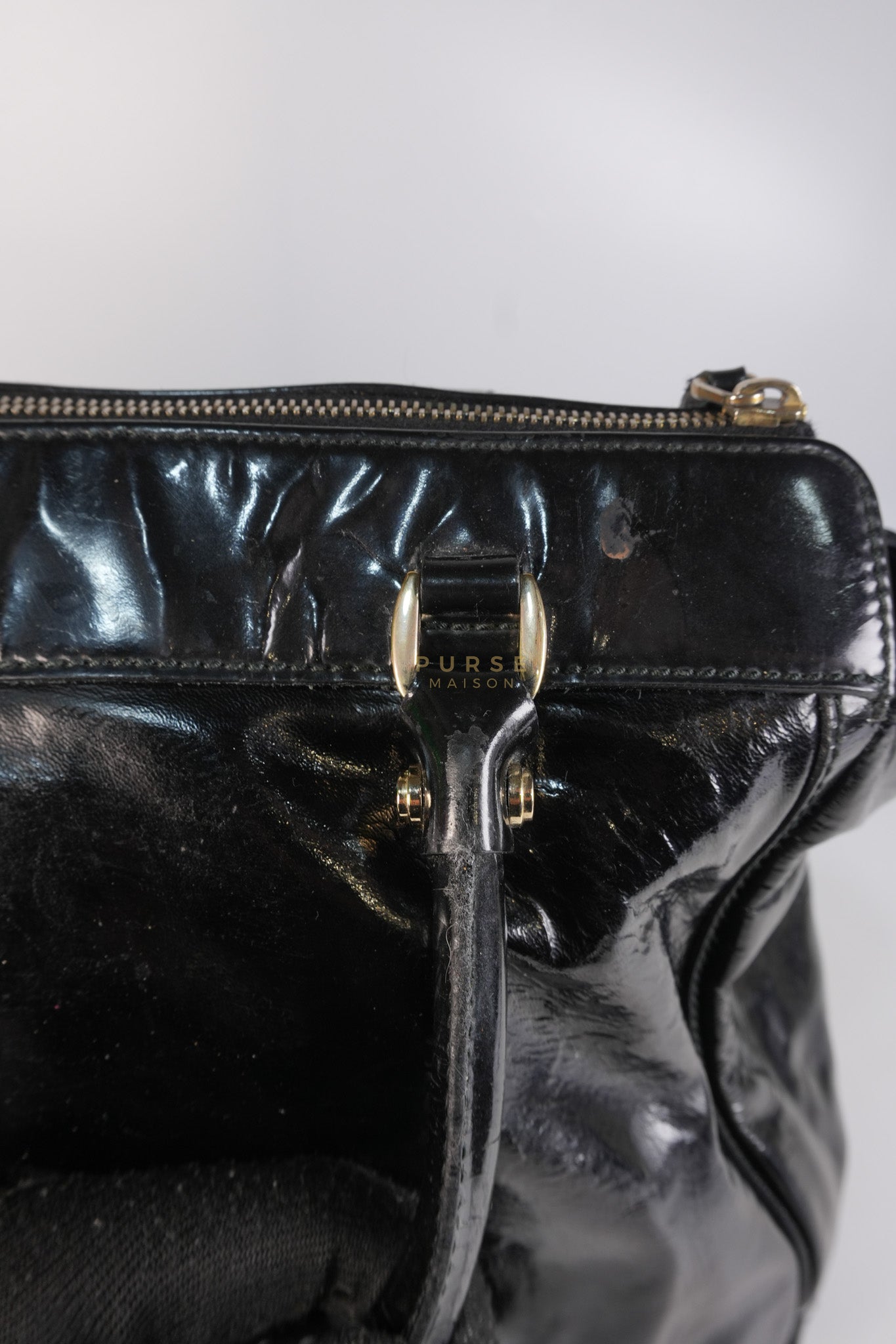 D-Ring Patent Leather Tote Bag in Black | Purse Maison Luxury Bags Shop