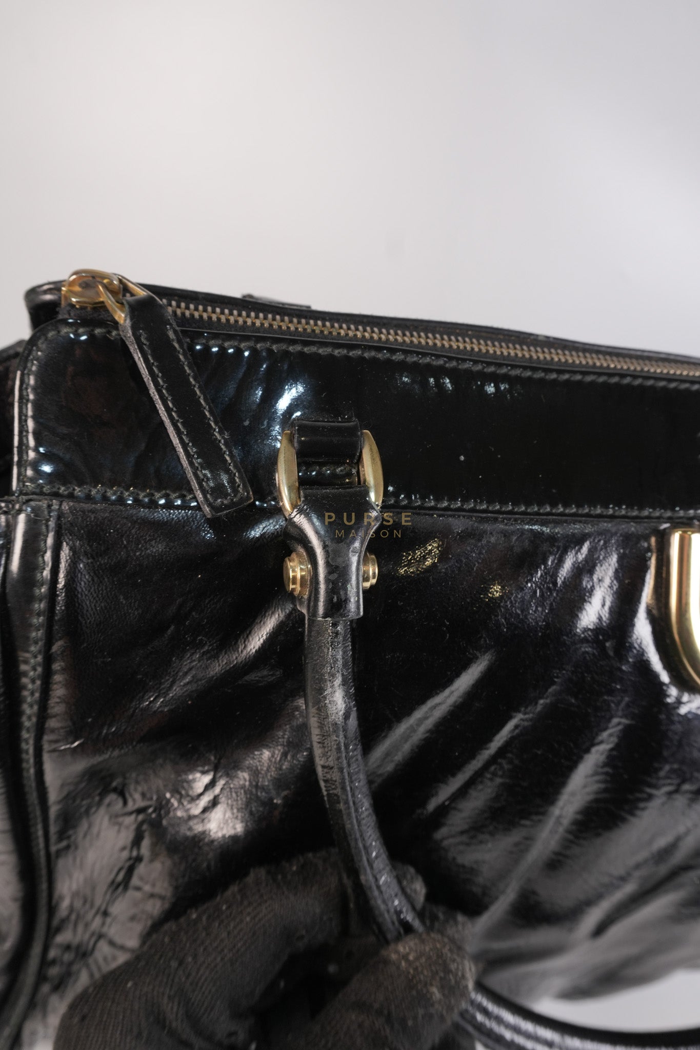D-Ring Patent Leather Tote Bag in Black | Purse Maison Luxury Bags Shop