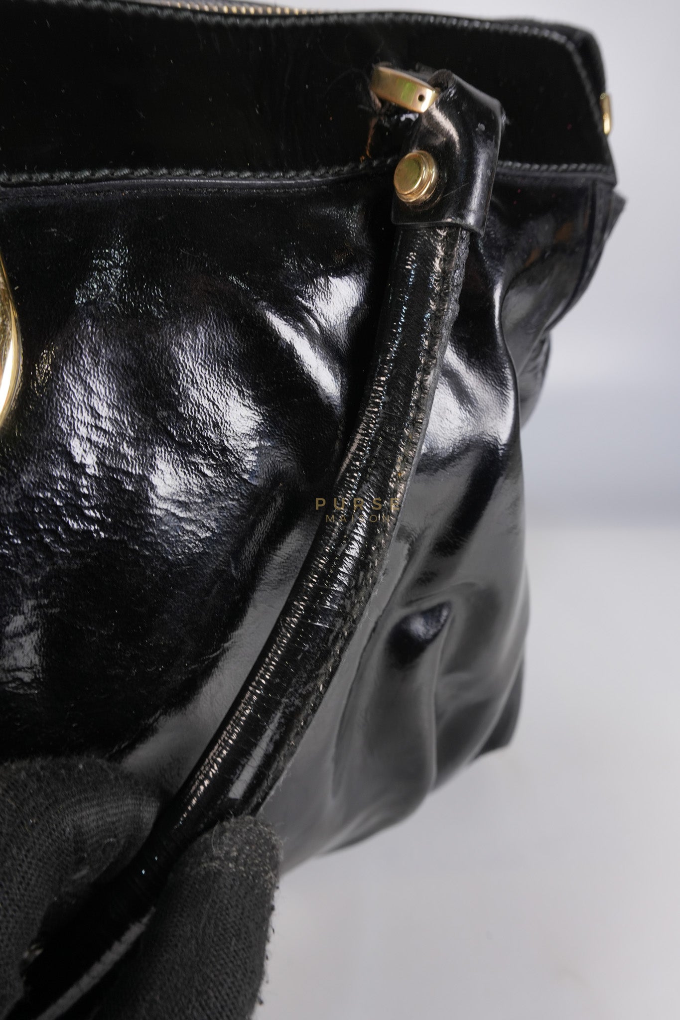 D-Ring Patent Leather Tote Bag in Black | Purse Maison Luxury Bags Shop
