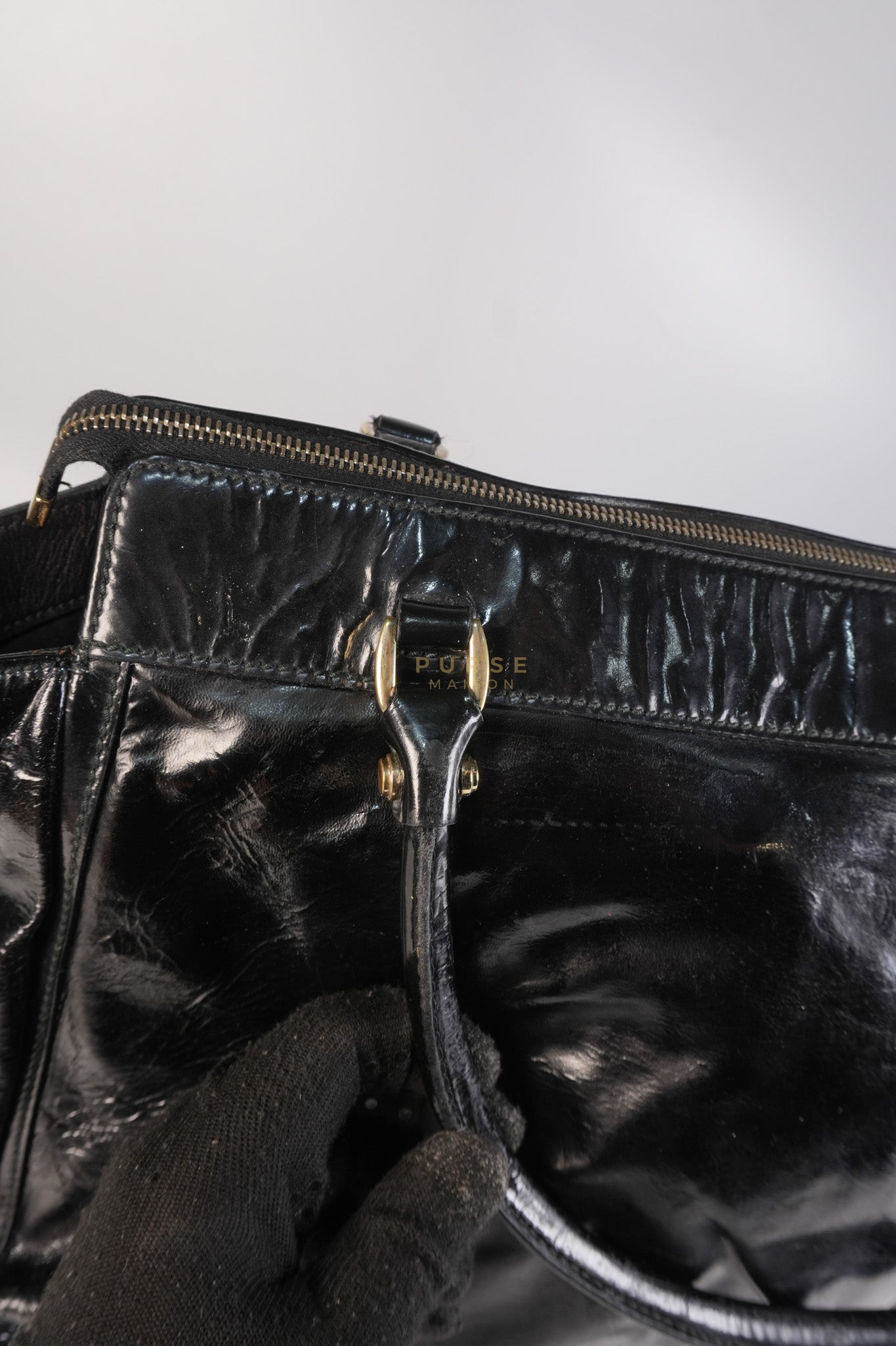 D-Ring Patent Leather Tote Bag in Black | Purse Maison Luxury Bags Shop