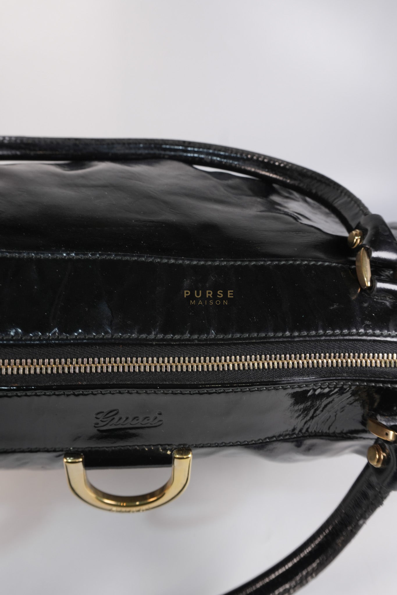 D-Ring Patent Leather Tote Bag in Black | Purse Maison Luxury Bags Shop