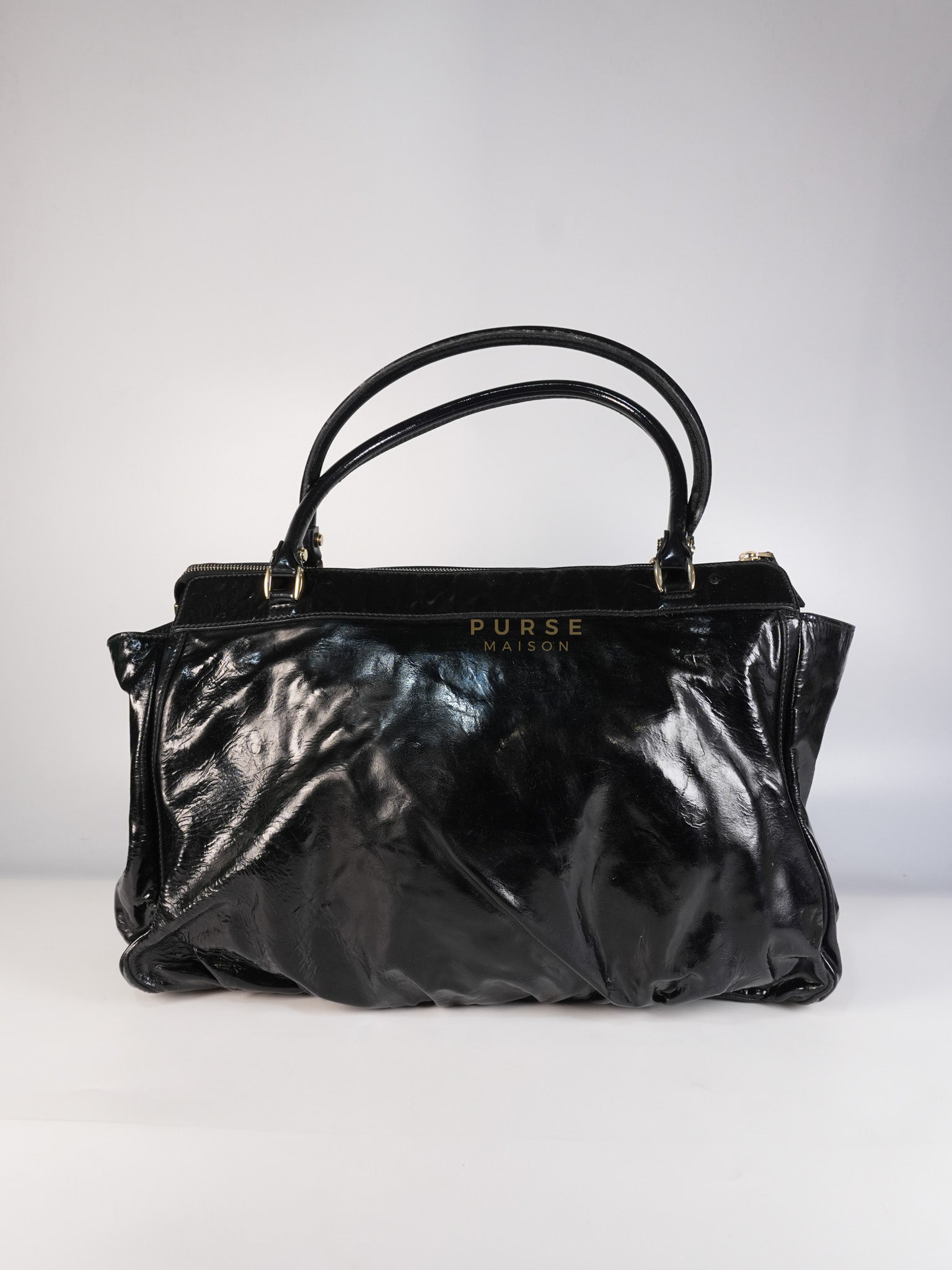 D-Ring Patent Leather Tote Bag in Black | Purse Maison Luxury Bags Shop