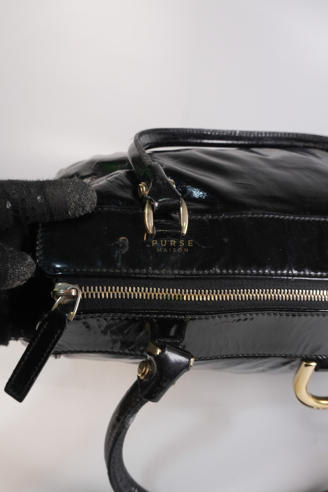 D-Ring Patent Leather Tote Bag in Black | Purse Maison Luxury Bags Shop
