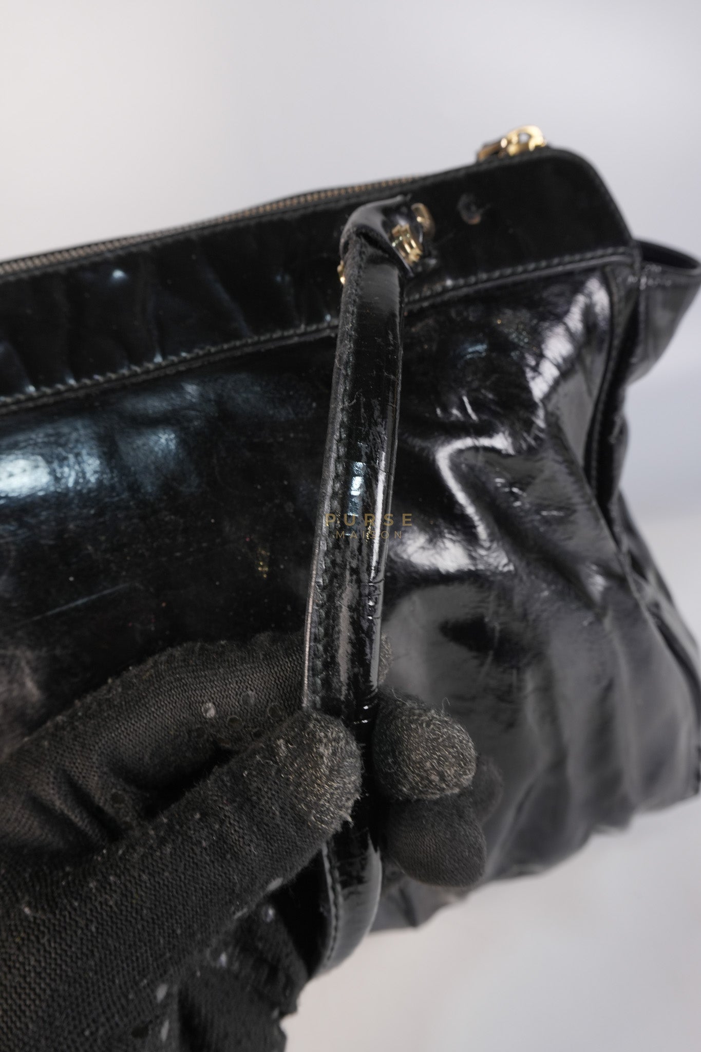 D-Ring Patent Leather Tote Bag in Black | Purse Maison Luxury Bags Shop