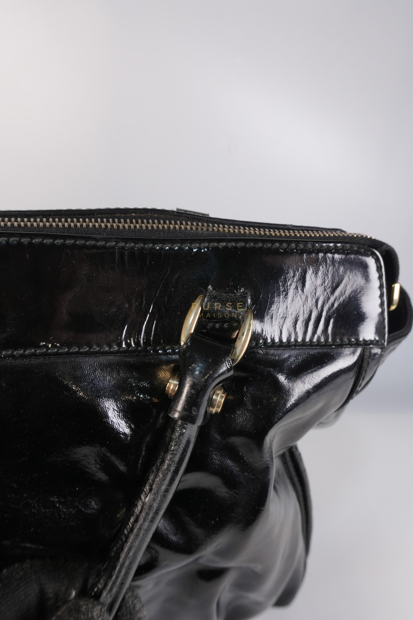 D-Ring Patent Leather Tote Bag in Black | Purse Maison Luxury Bags Shop