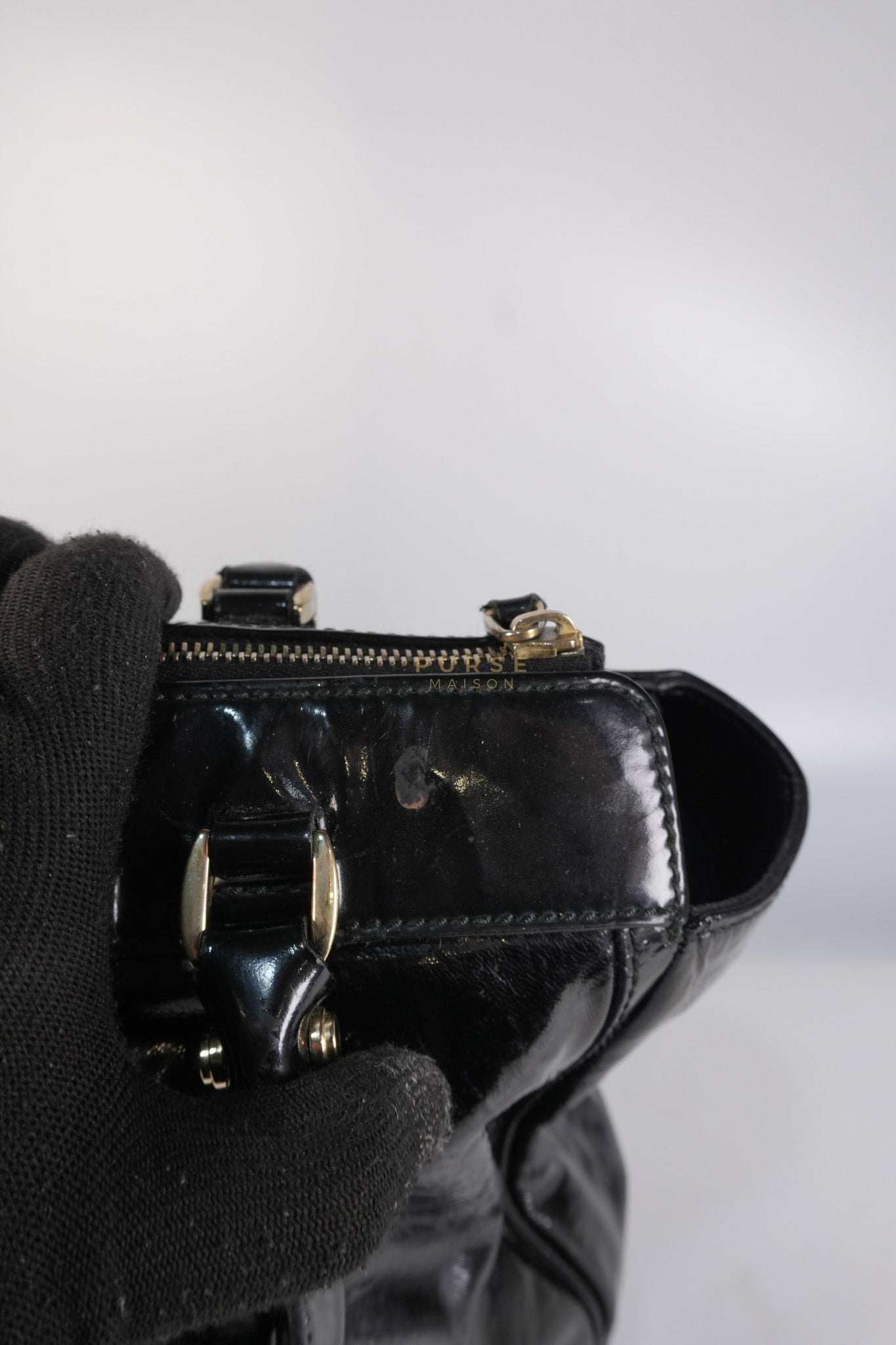 D-Ring Patent Leather Tote Bag in Black | Purse Maison Luxury Bags Shop