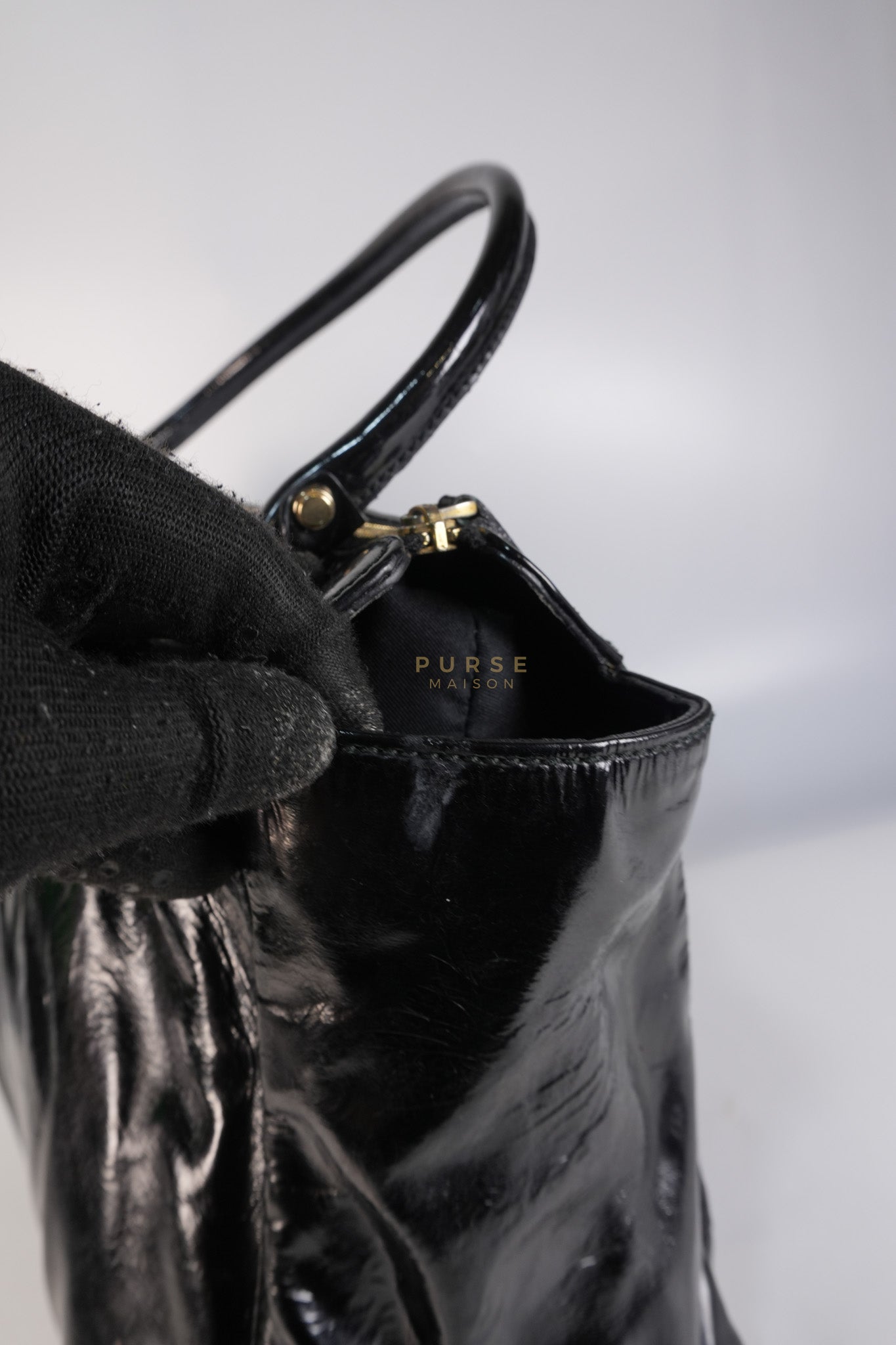 D-Ring Patent Leather Tote Bag in Black | Purse Maison Luxury Bags Shop
