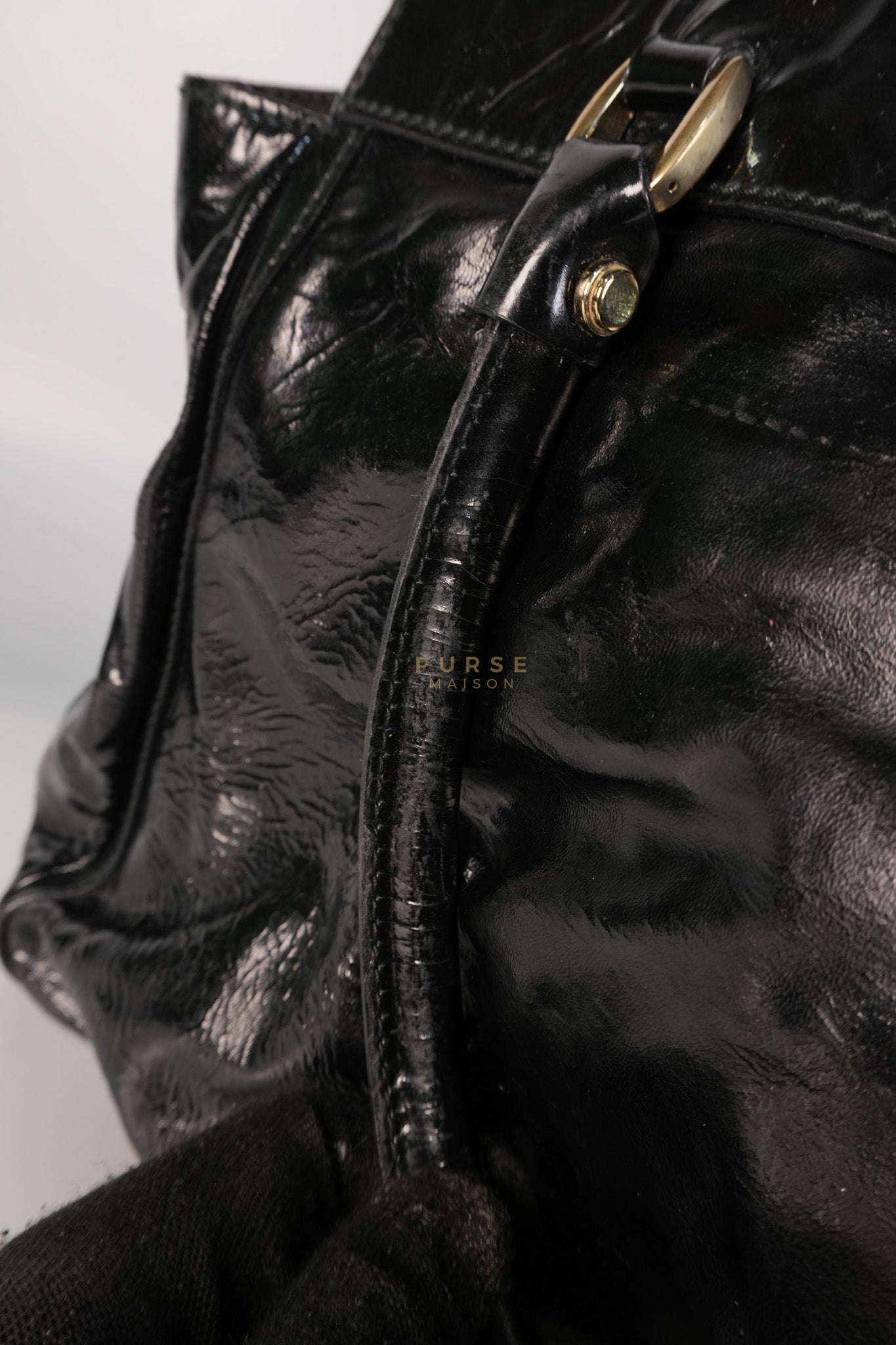 D-Ring Patent Leather Tote Bag in Black | Purse Maison Luxury Bags Shop