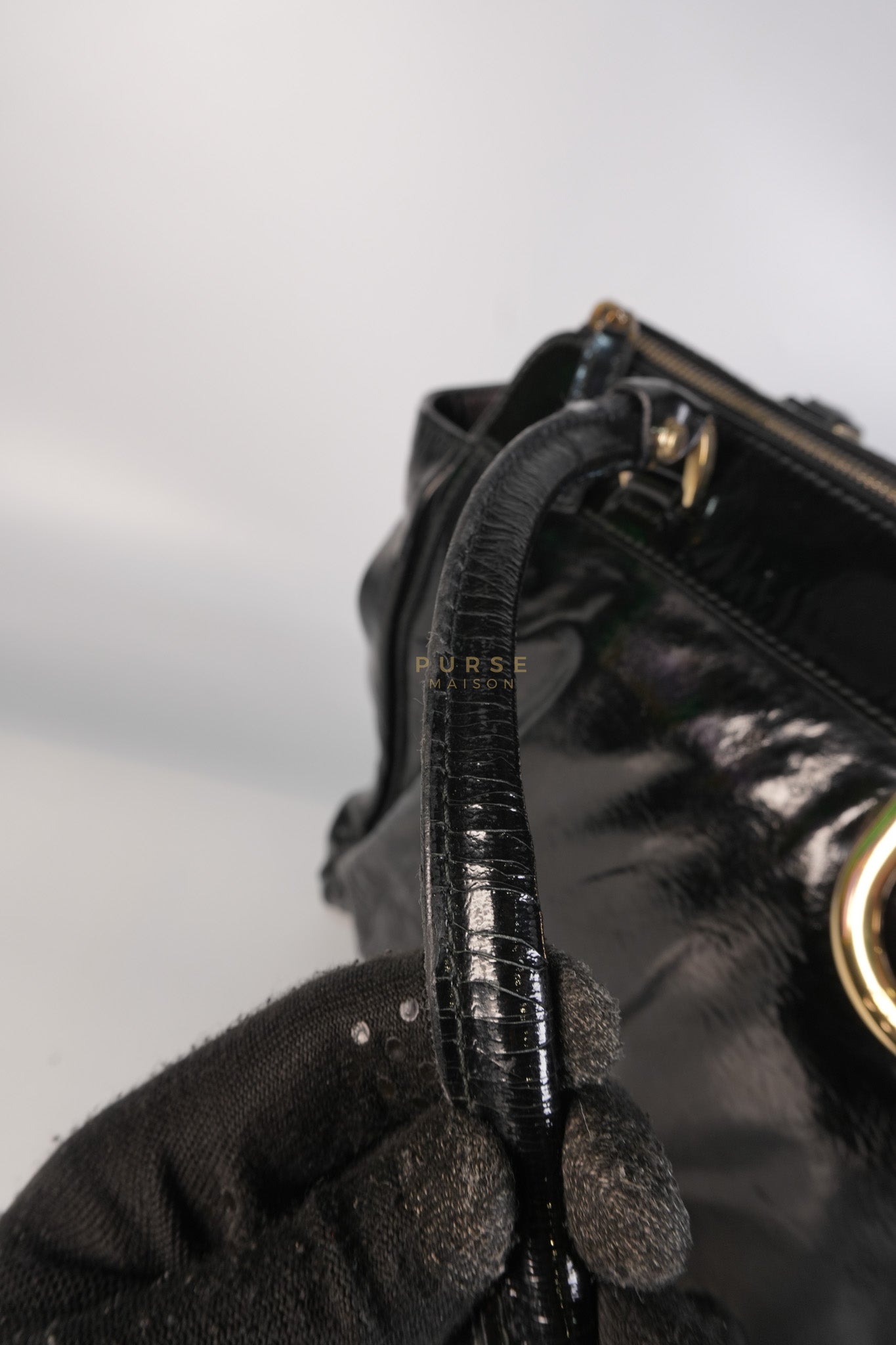 D-Ring Patent Leather Tote Bag in Black | Purse Maison Luxury Bags Shop