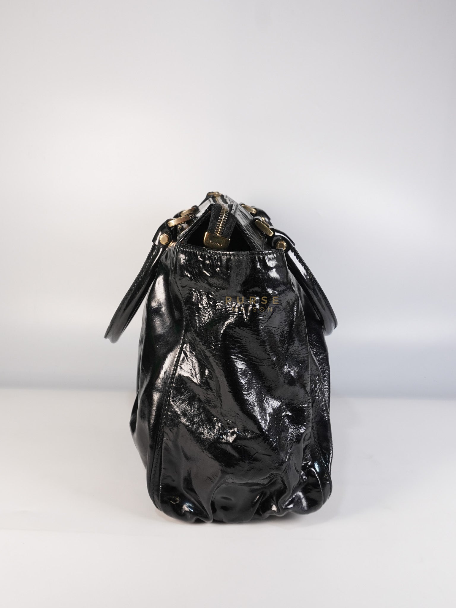 D-Ring Patent Leather Tote Bag in Black | Purse Maison Luxury Bags Shop