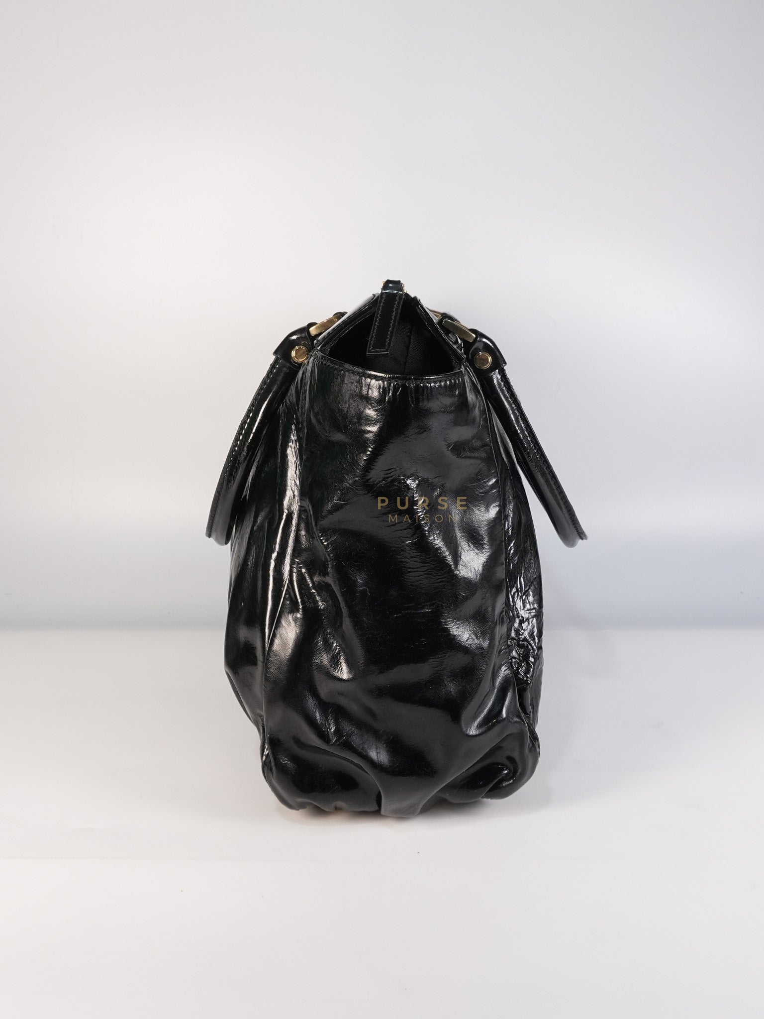 D-Ring Patent Leather Tote Bag in Black | Purse Maison Luxury Bags Shop