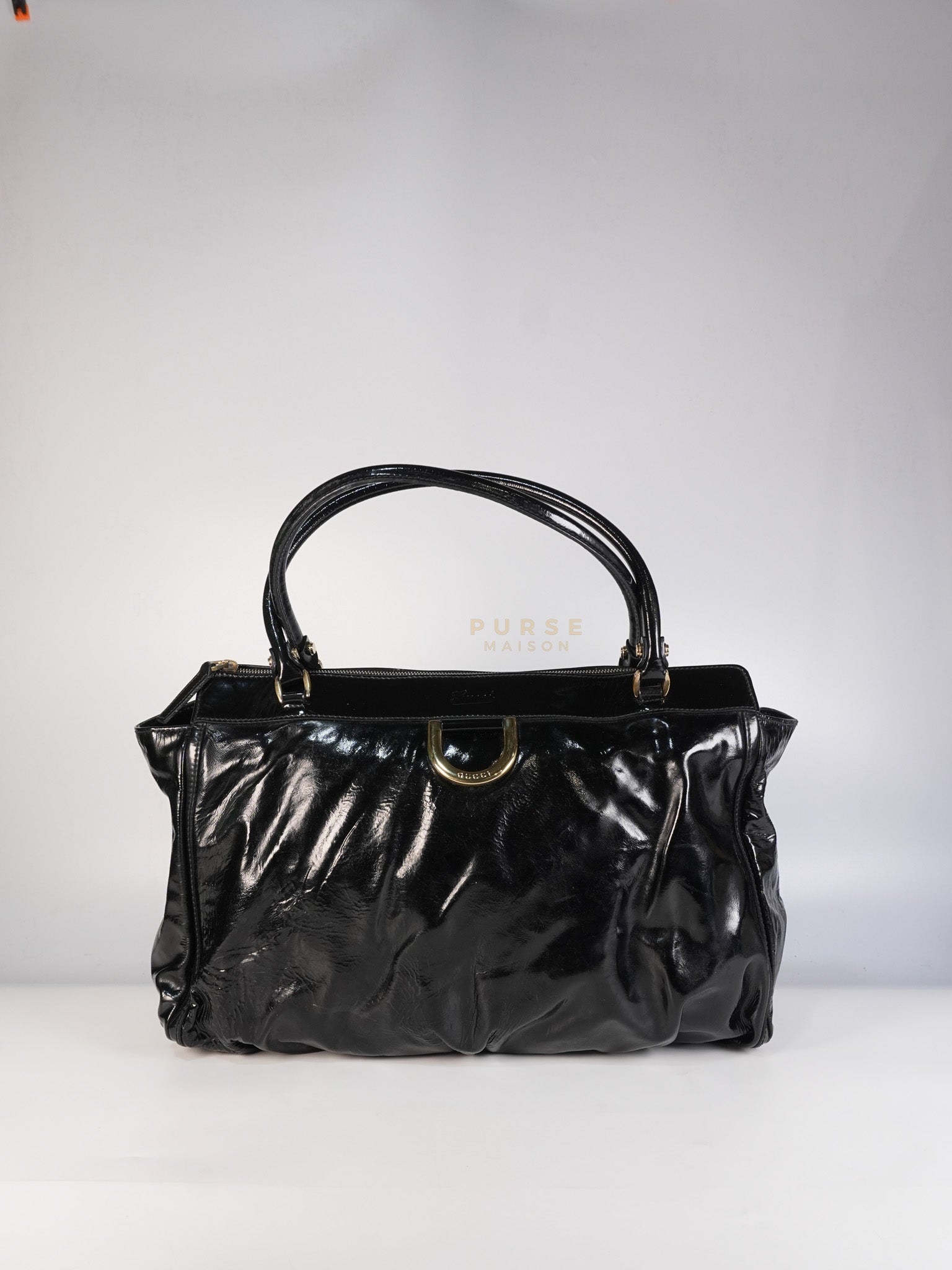 D-Ring Patent Leather Tote Bag in Black | Purse Maison Luxury Bags Shop