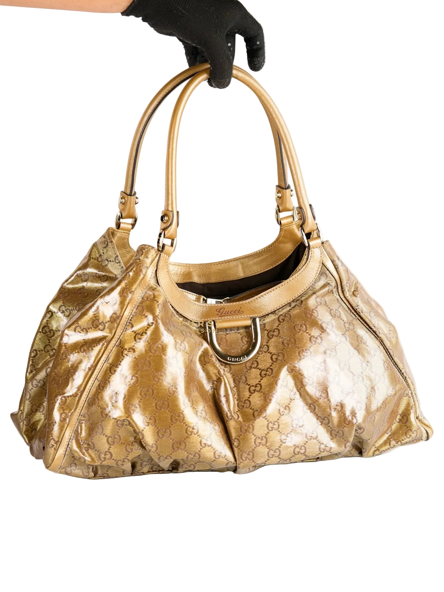 D-ring Tote Bag in Metallic Gold Canvas | Purse Maison Luxury Bags Shop