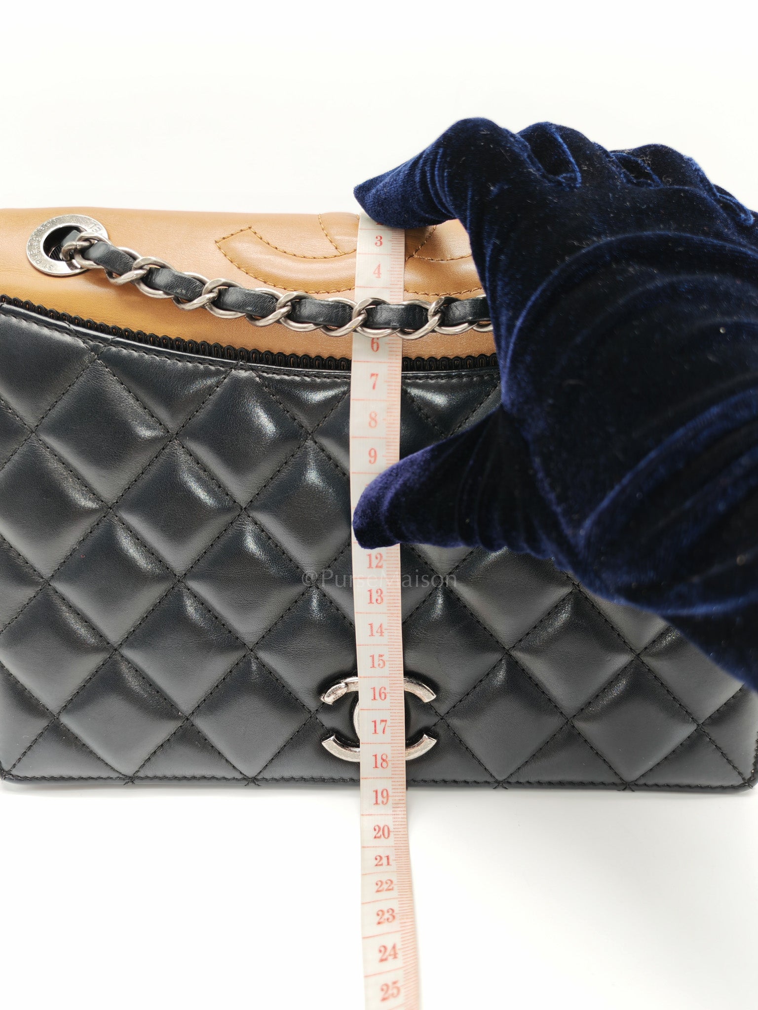 Ballerine Flap Bag in Black/Tan Quilted Lambskin Leather & Ruthenium Hardware Series 23