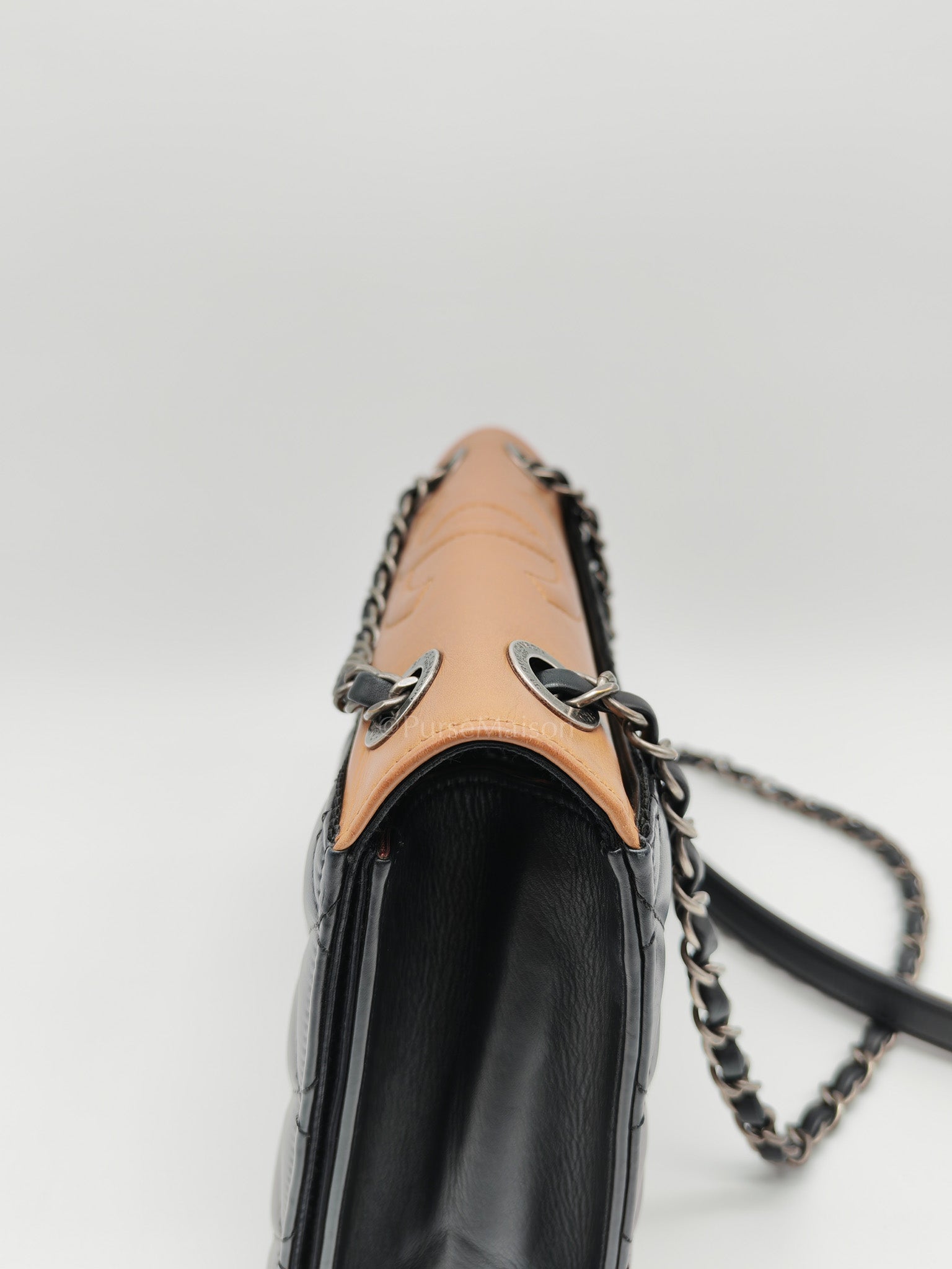 Ballerine Flap Bag in Black/Tan Quilted Lambskin Leather & Ruthenium Hardware Series 23