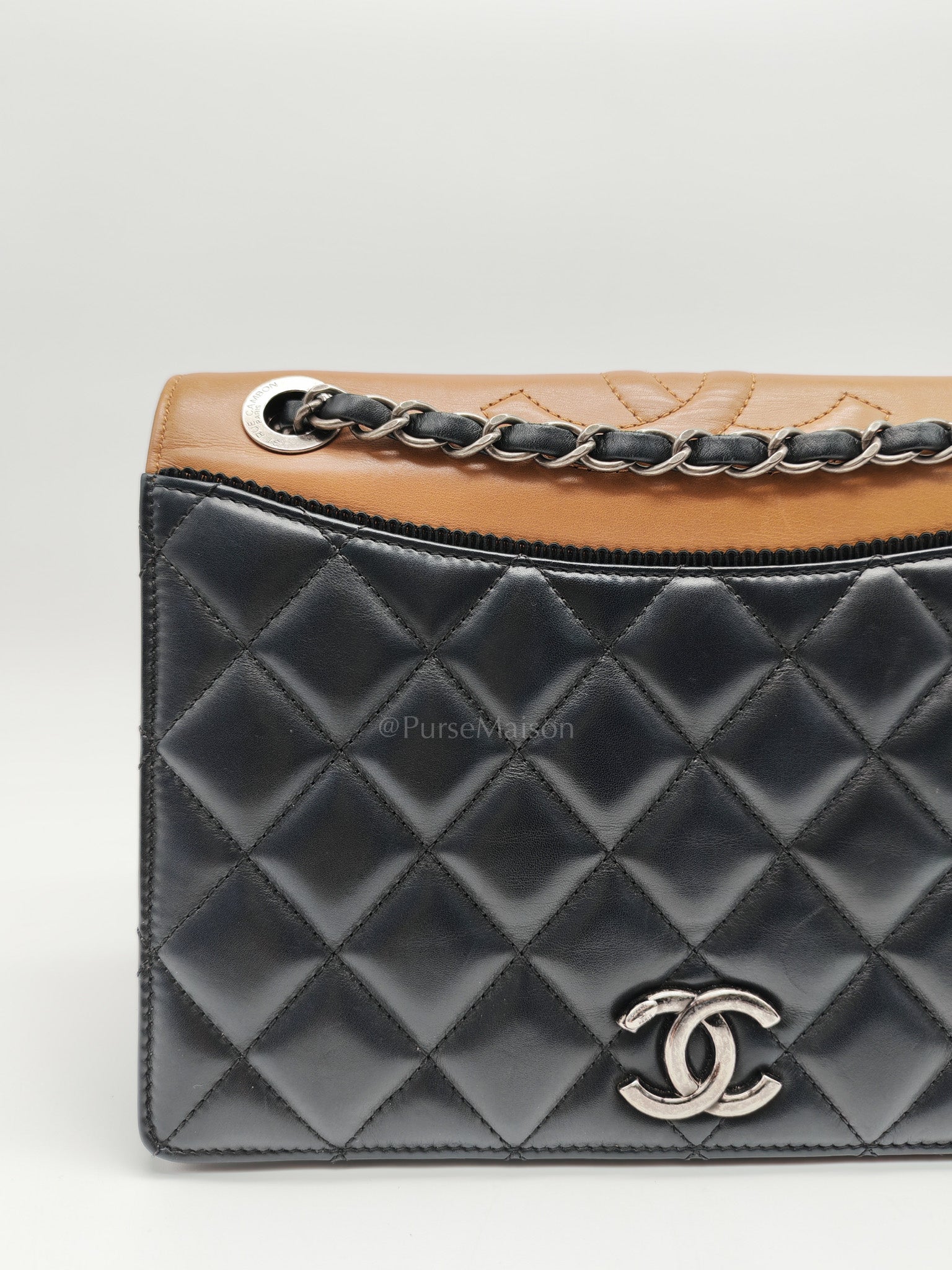 Ballerine Flap Bag in Black/Tan Quilted Lambskin Leather & Ruthenium Hardware Series 23