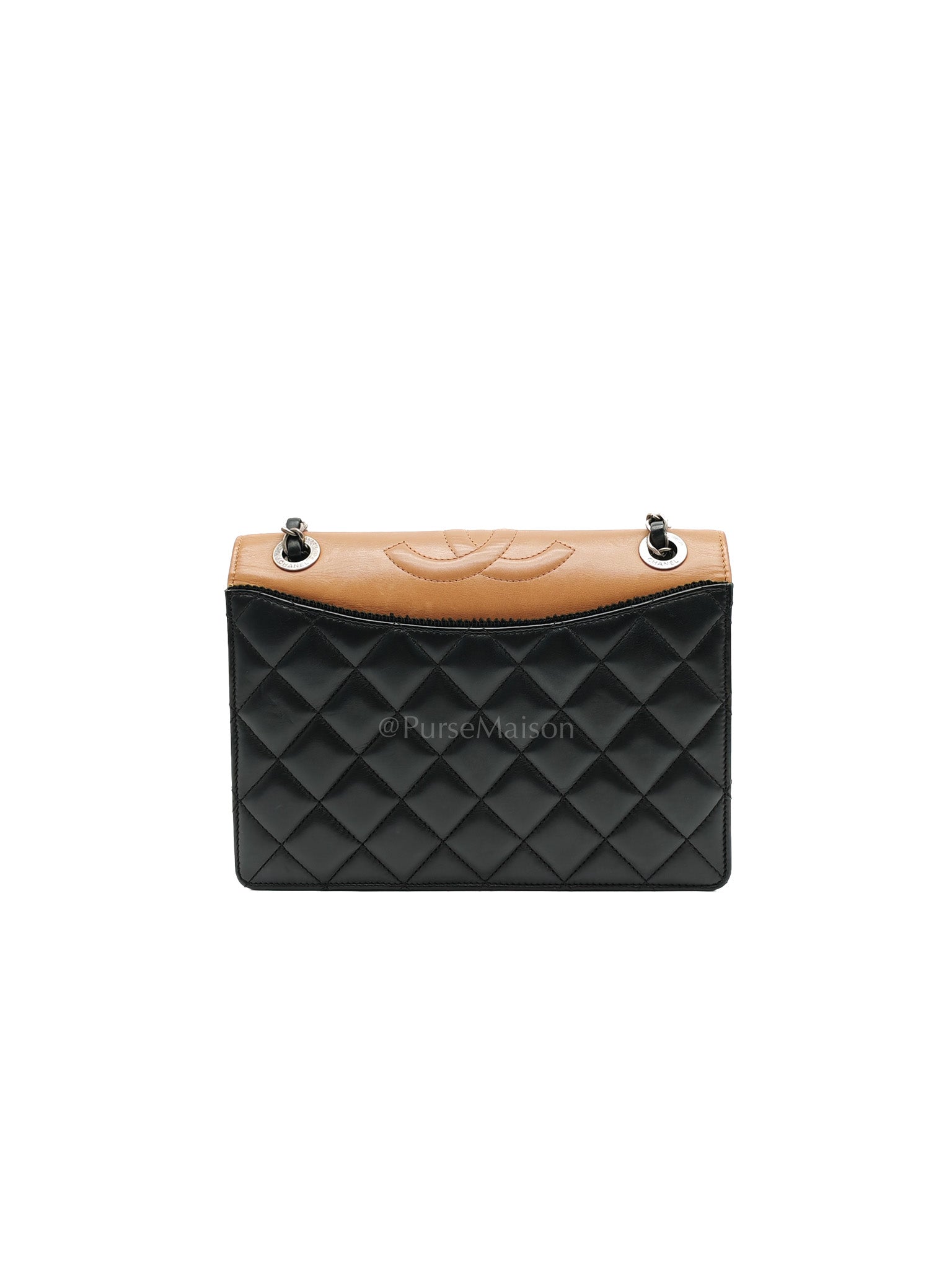 Ballerine Flap Bag in Black/Tan Quilted Lambskin Leather & Ruthenium Hardware Series 23