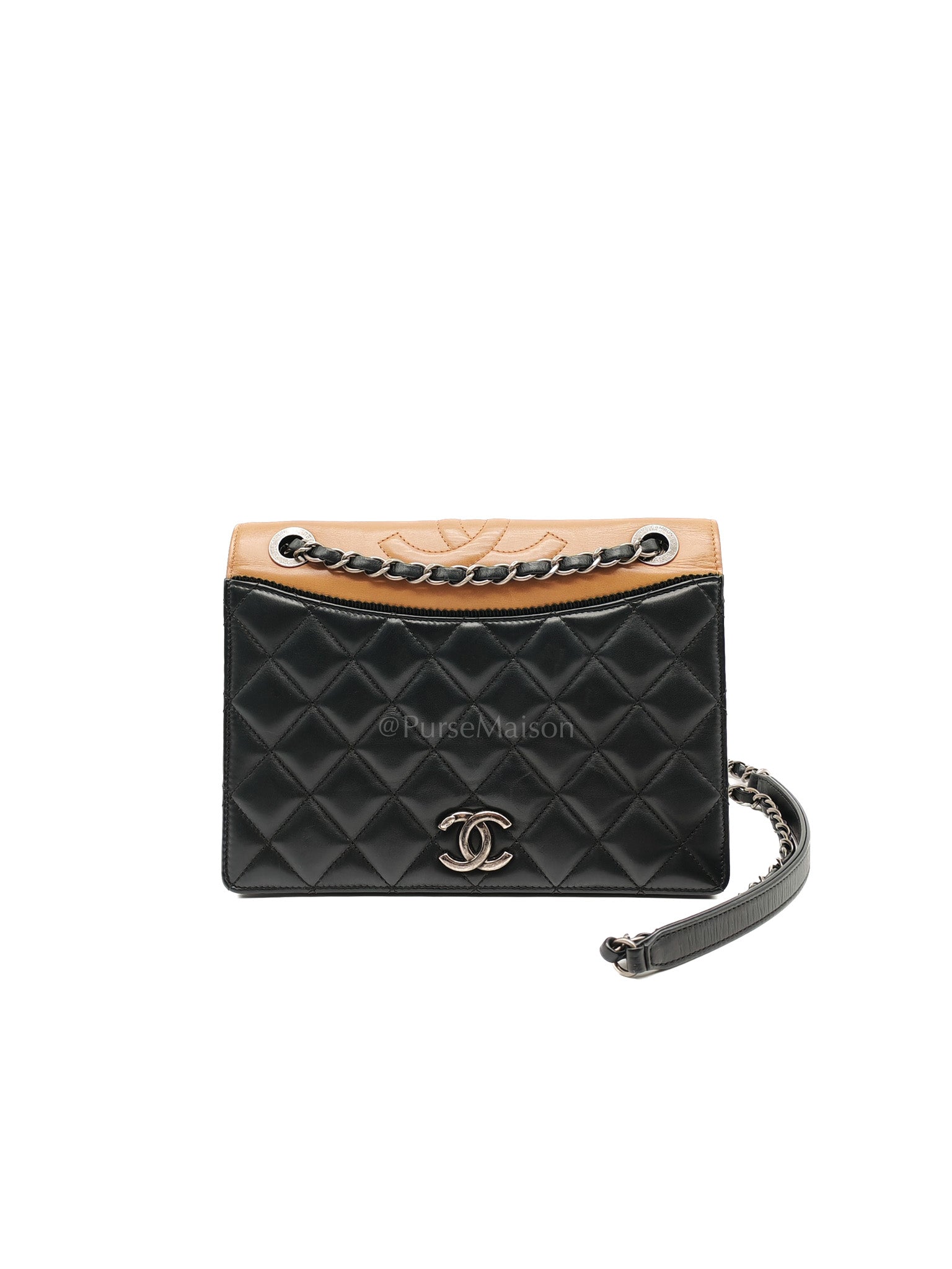 Ballerine Flap Bag in Black/Tan Quilted Lambskin Leather & Ruthenium Hardware Series 23