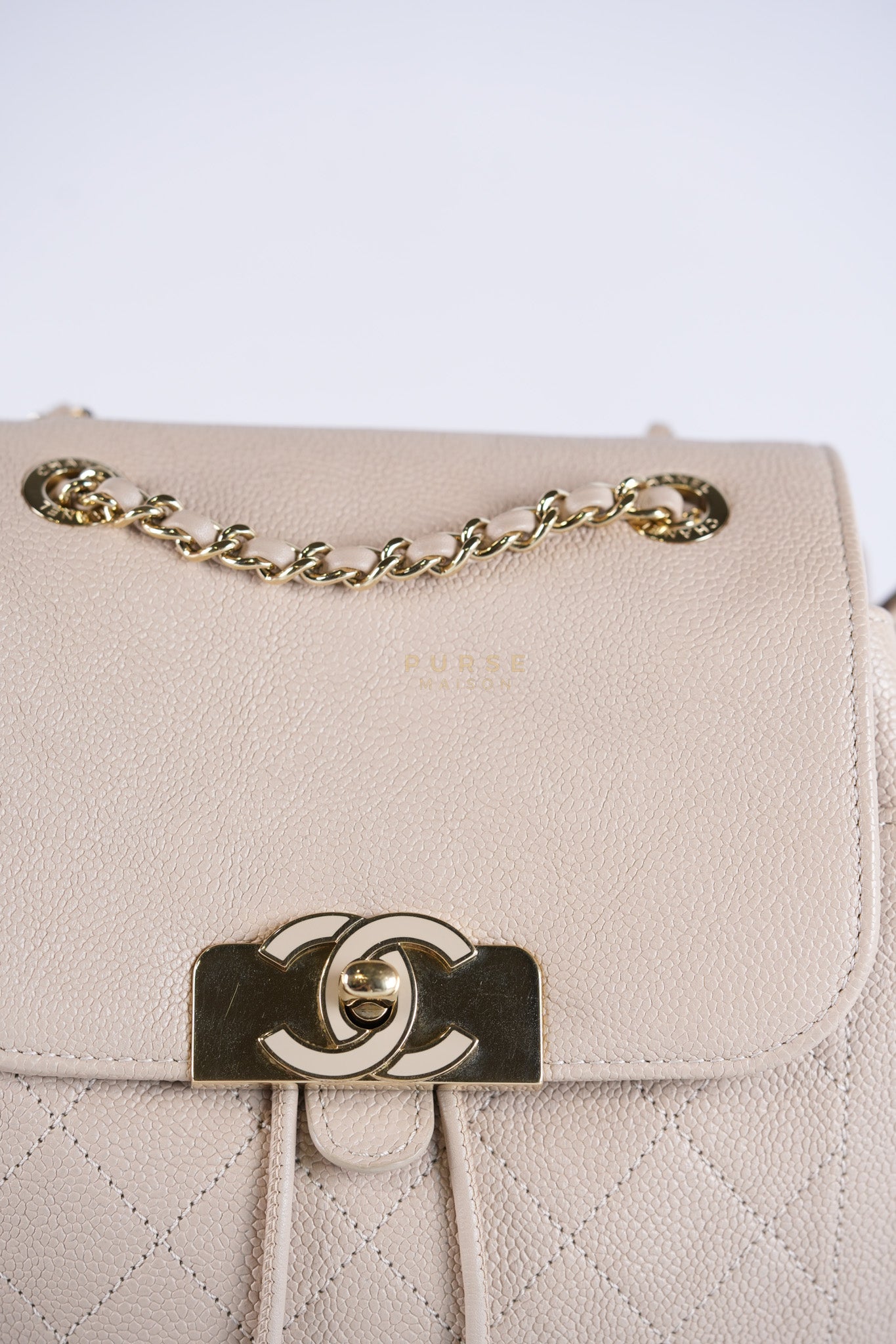 Data Center Backpack in Beige Caviar Leather and Gold Hardware Series 24 | Purse Maison Luxury Bags Shop