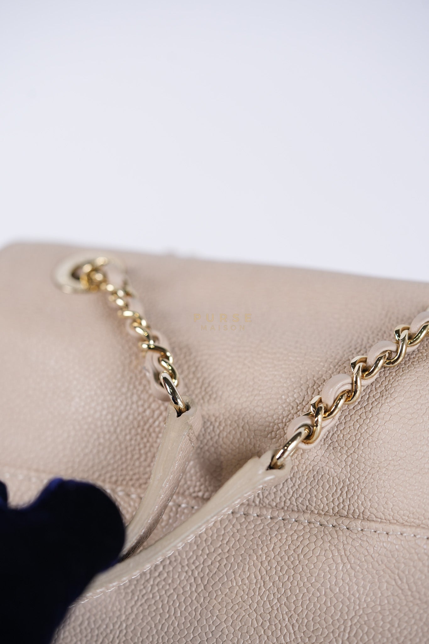 Data Center Backpack in Beige Caviar Leather and Gold Hardware Series 24 | Purse Maison Luxury Bags Shop