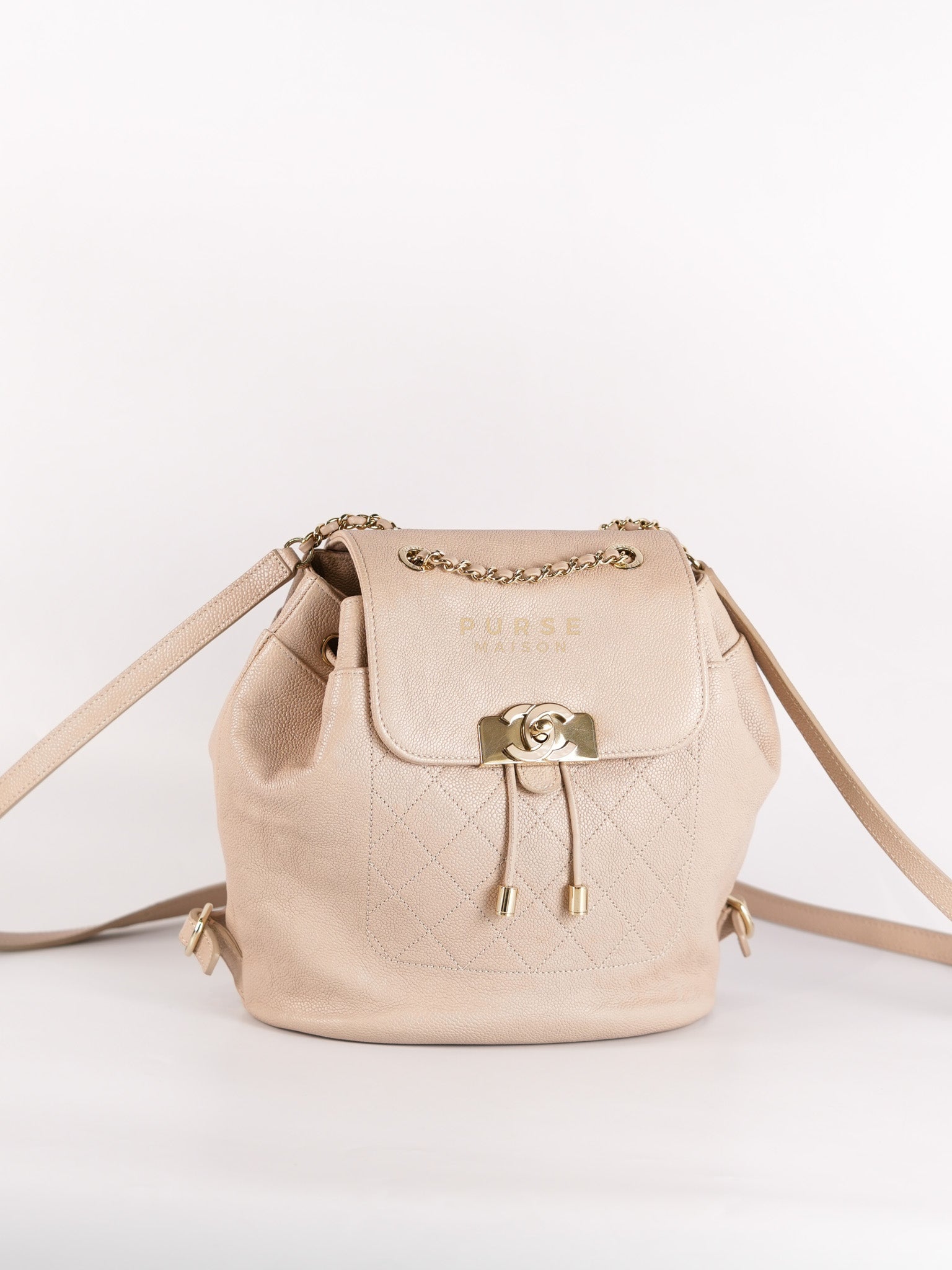 Data Center Backpack in Beige Caviar Leather and Gold Hardware Series 24 | Purse Maison Luxury Bags Shop