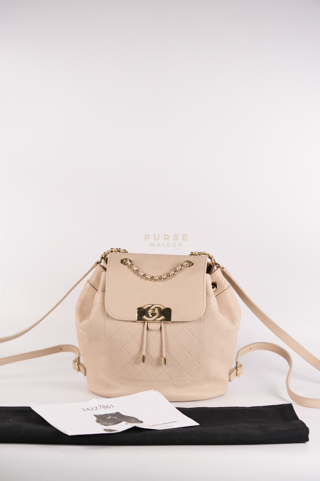 Data Center Backpack in Beige Caviar Leather and Gold Hardware Series 24 | Purse Maison Luxury Bags Shop