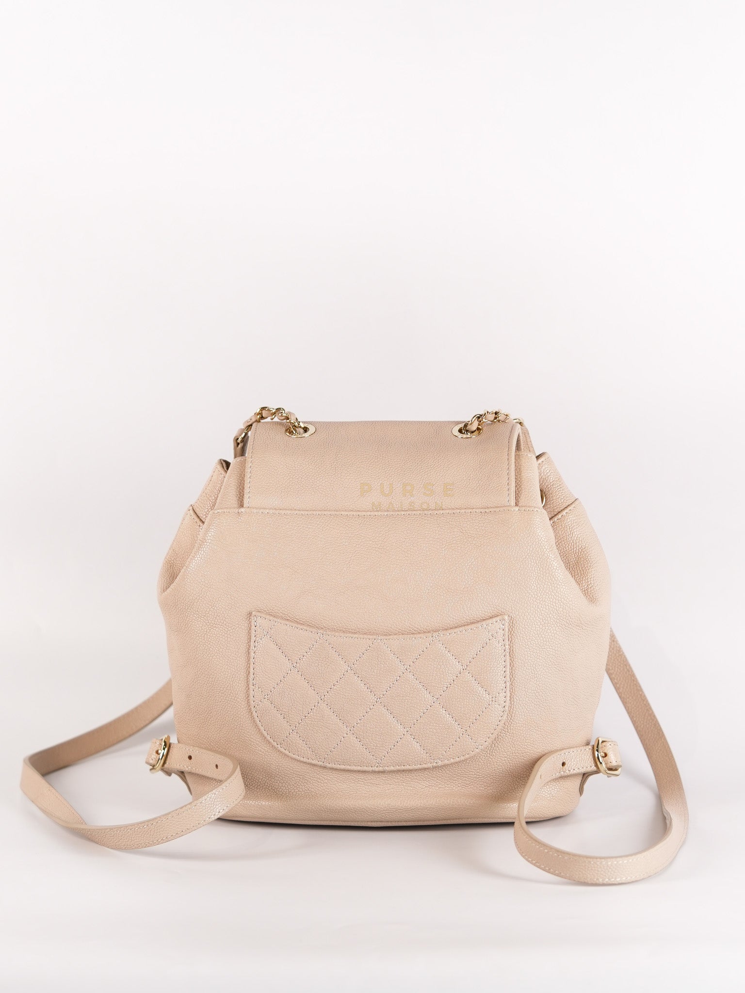 Data Center Backpack in Beige Caviar Leather and Gold Hardware Series 24 | Purse Maison Luxury Bags Shop