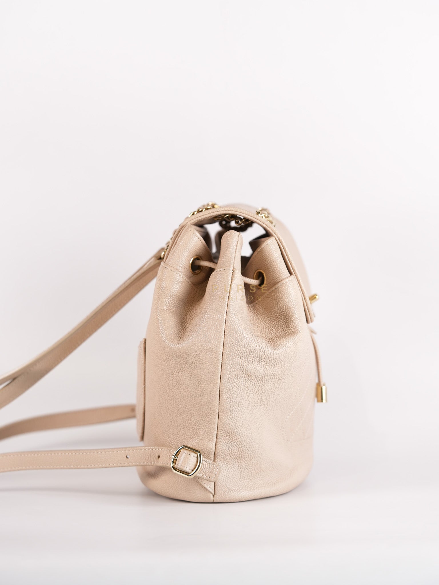 Data Center Backpack in Beige Caviar Leather and Gold Hardware Series 24 | Purse Maison Luxury Bags Shop