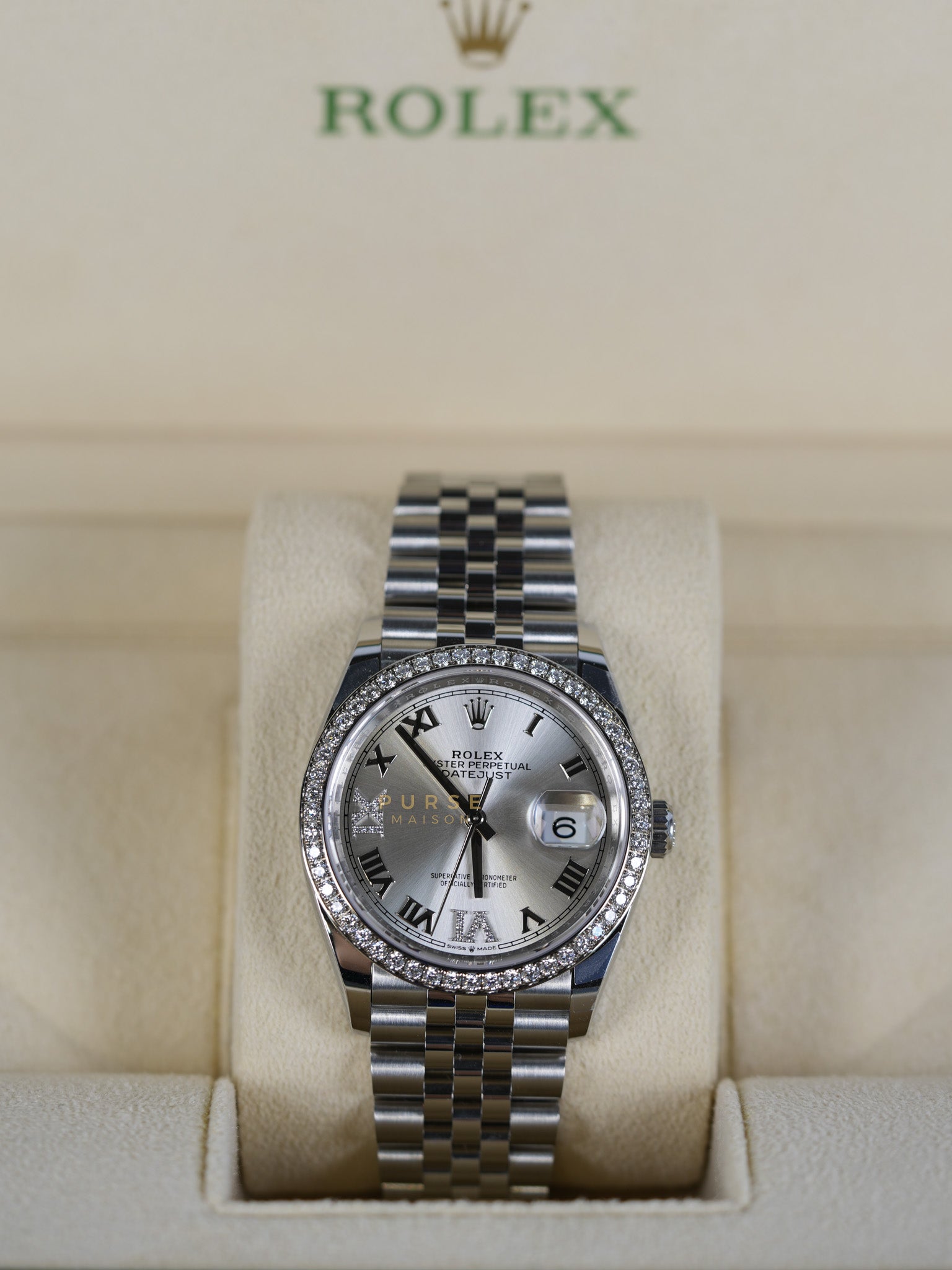 Datejust 36cm Oyster Perpetual with Diamond Bezel Silver Stainless Steel (Reference Number 126284) | Purse Maison Luxury Bags Shop