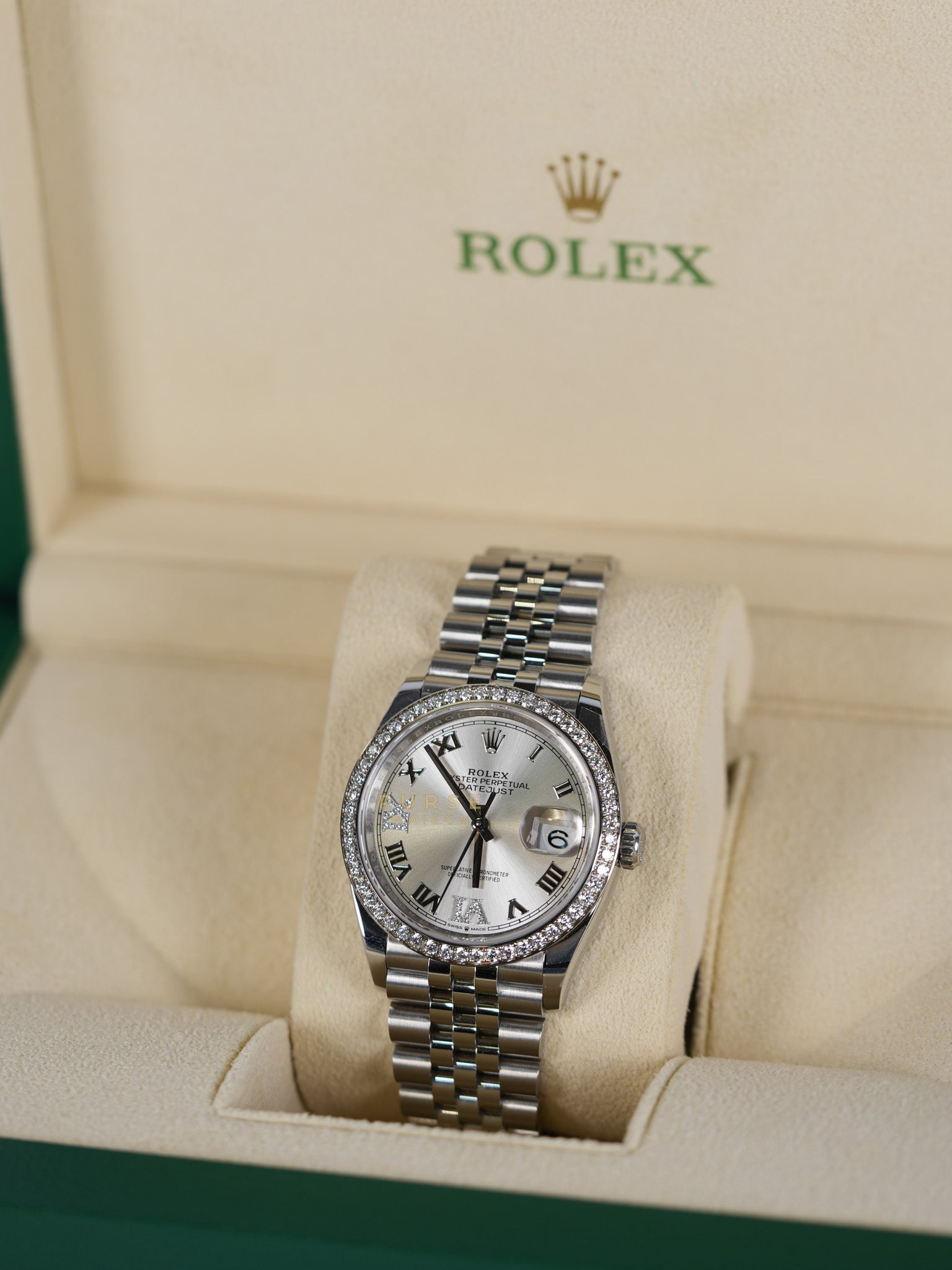 Datejust 36cm Oyster Perpetual with Diamond Bezel Silver Stainless Steel (Reference Number 126284) | Purse Maison Luxury Bags Shop