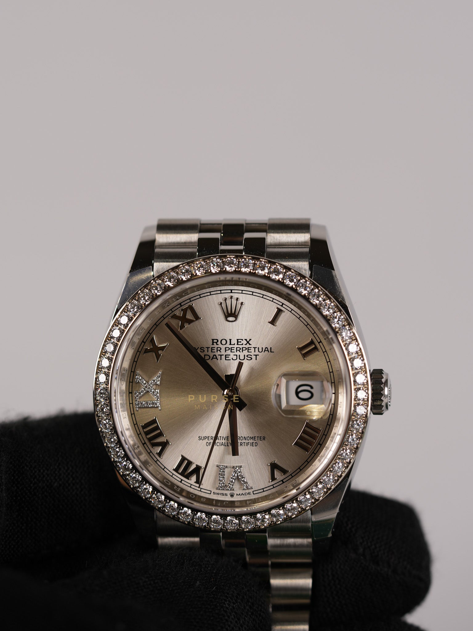 Datejust 36cm Oyster Perpetual with Diamond Bezel Silver Stainless Steel (Reference Number 126284) | Purse Maison Luxury Bags Shop