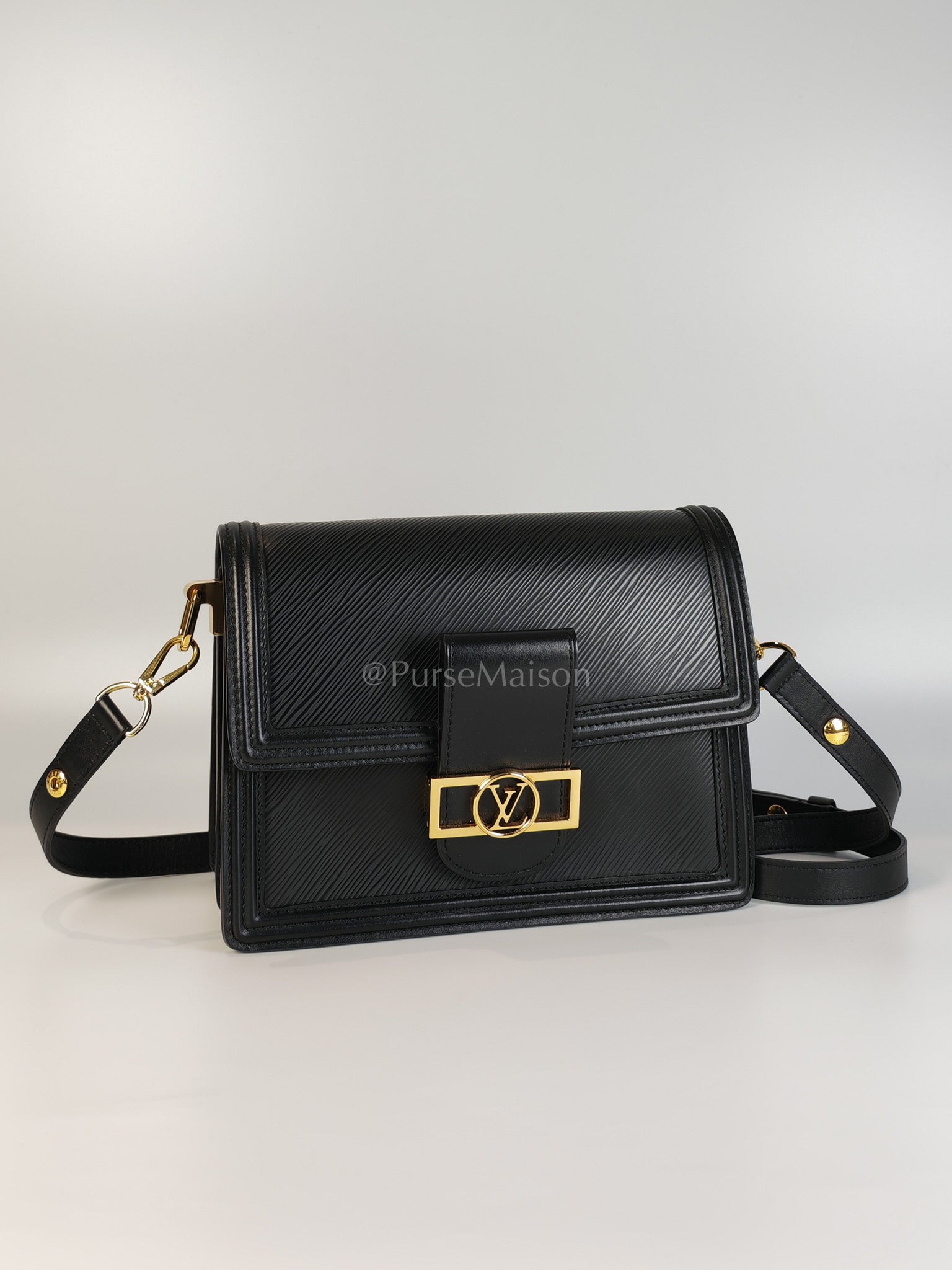 Dauphine MM in Black Epi Leather Shoulder Bag (Microchip) | Purse Maison Luxury Bags Shop
