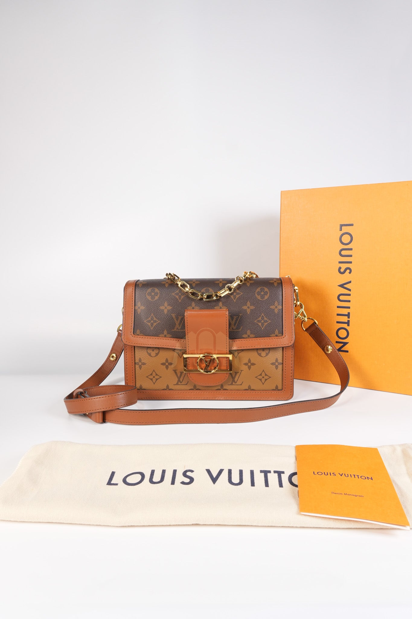 Dauphine MM Shoulder Bag in Reverse Monogram Canvas & Gold Hardware (Date Code: CA4109) | Purse Maison Luxury Bags Shop