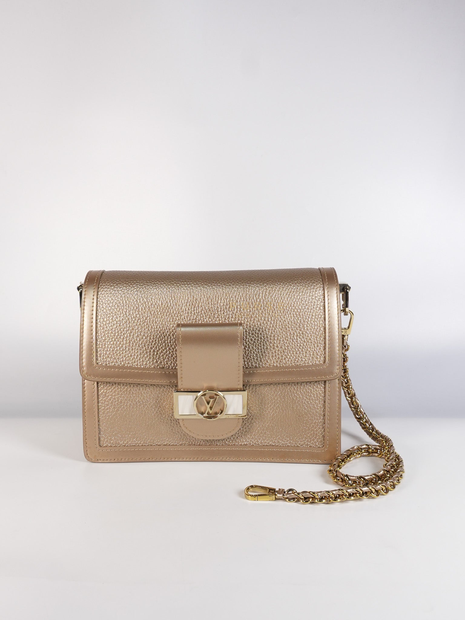Dauphine PM in Metallic Gold Grained Calfskin Leather (Microchip) | Purse Maison Luxury Bags Shop