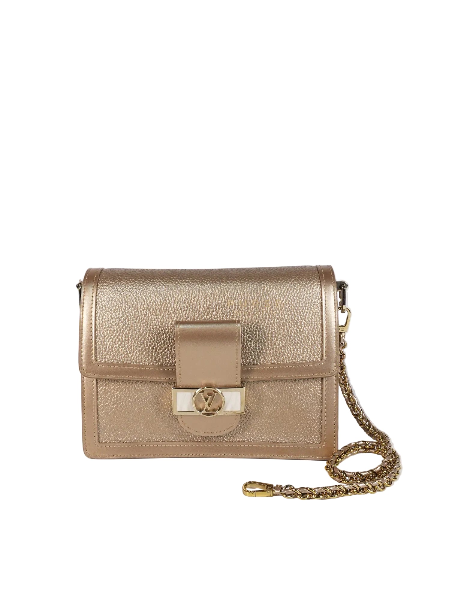 Dauphine PM in Metallic Gold Grained Calfskin Leather (Microchip) | Purse Maison Luxury Bags Shop