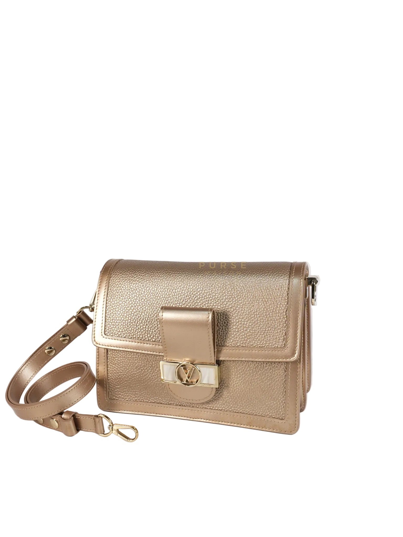 Dauphine PM in Metallic Gold Grained Calfskin Leather (Microchip) | Purse Maison Luxury Bags Shop