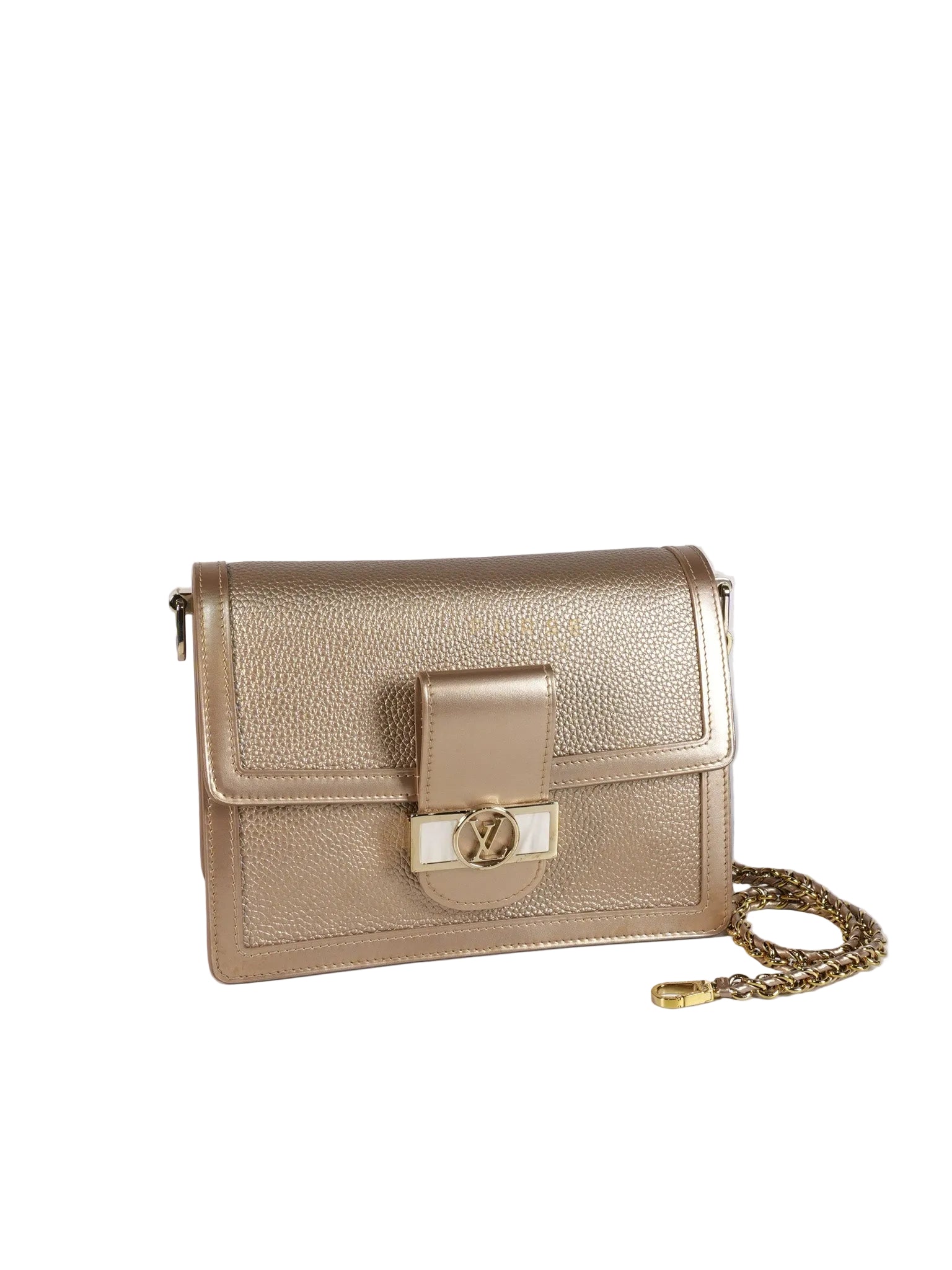 Dauphine PM in Metallic Gold Grained Calfskin Leather (Microchip) | Purse Maison Luxury Bags Shop