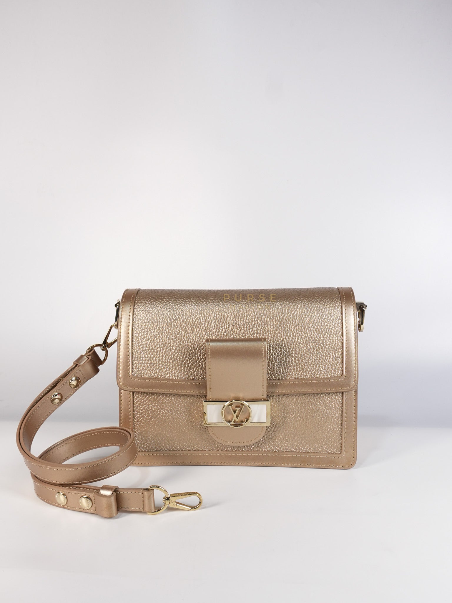 Dauphine PM in Metallic Gold Grained Calfskin Leather (Microchip) | Purse Maison Luxury Bags Shop