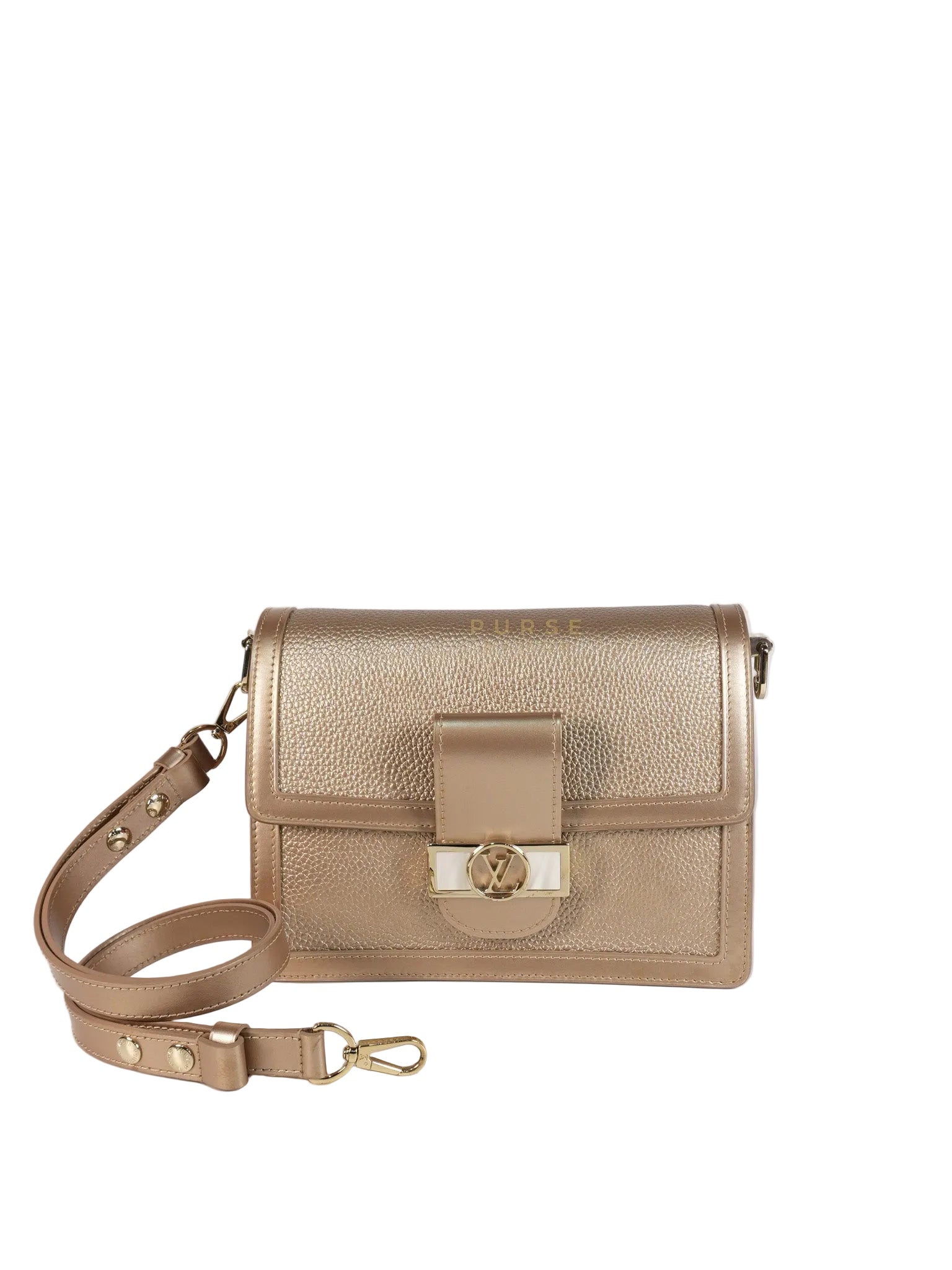 Dauphine PM in Metallic Gold Grained Calfskin Leather (Microchip) | Purse Maison Luxury Bags Shop