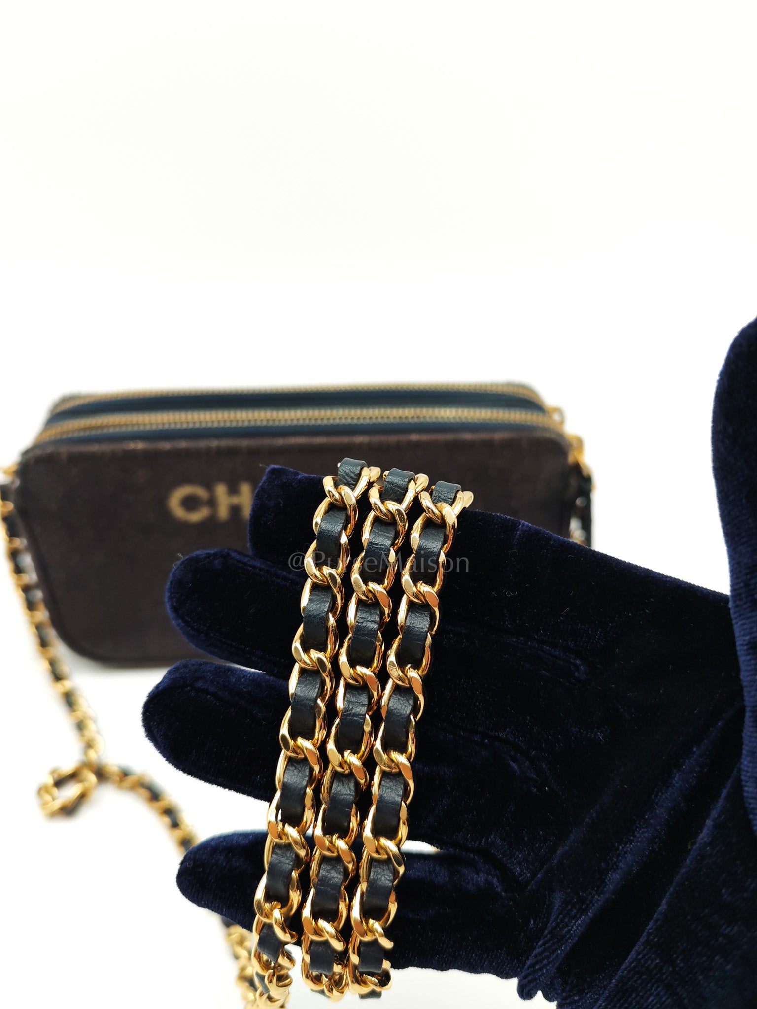 Deauville Denim Double Zip Clutch Chain Bag Series 28 | Purse Maison Luxury Bags Shop