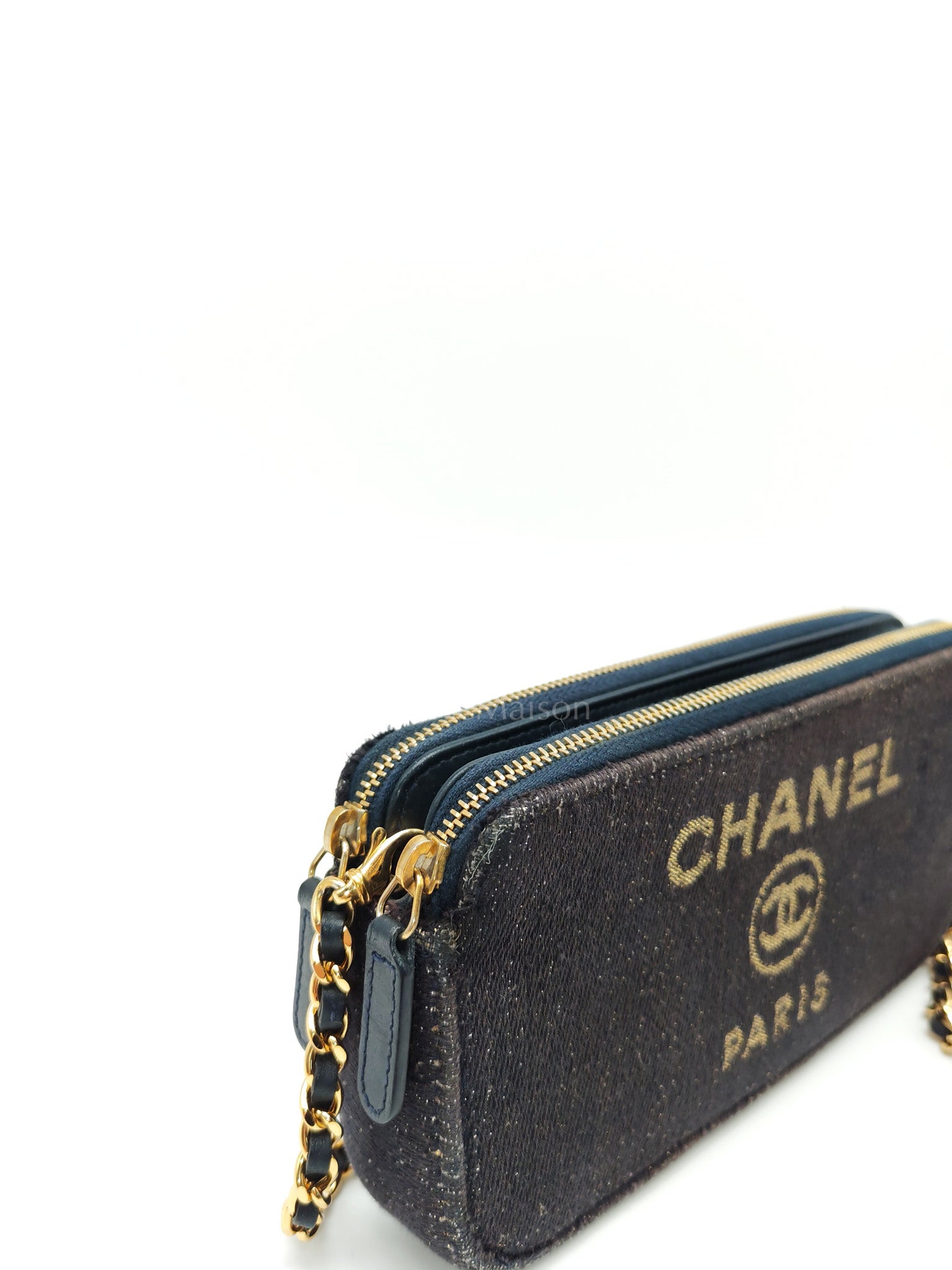Deauville Denim Double Zip Clutch Chain Bag Series 28 | Purse Maison Luxury Bags Shop