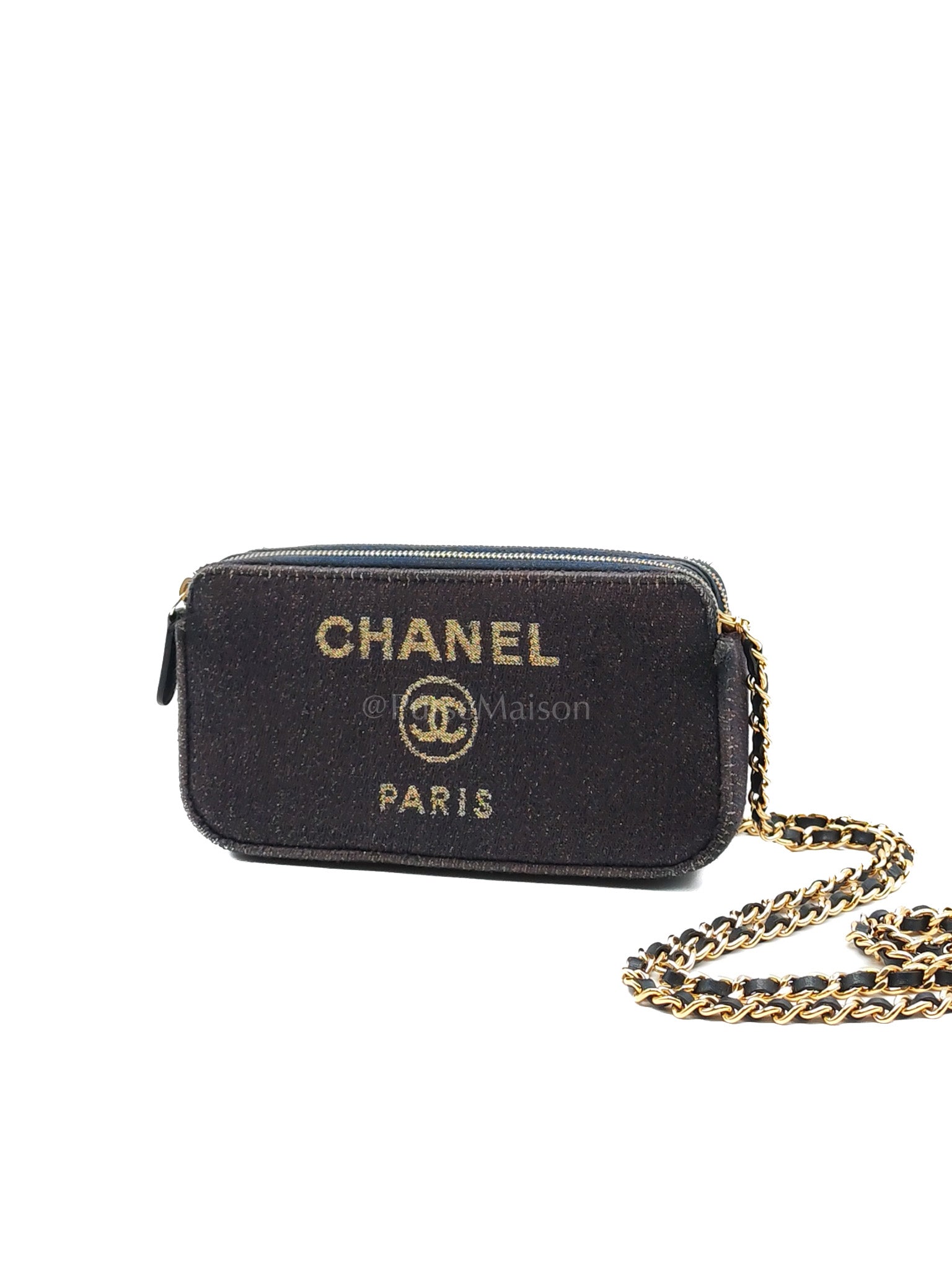 Deauville Denim Double Zip Clutch Chain Bag Series 28 | Purse Maison Luxury Bags Shop