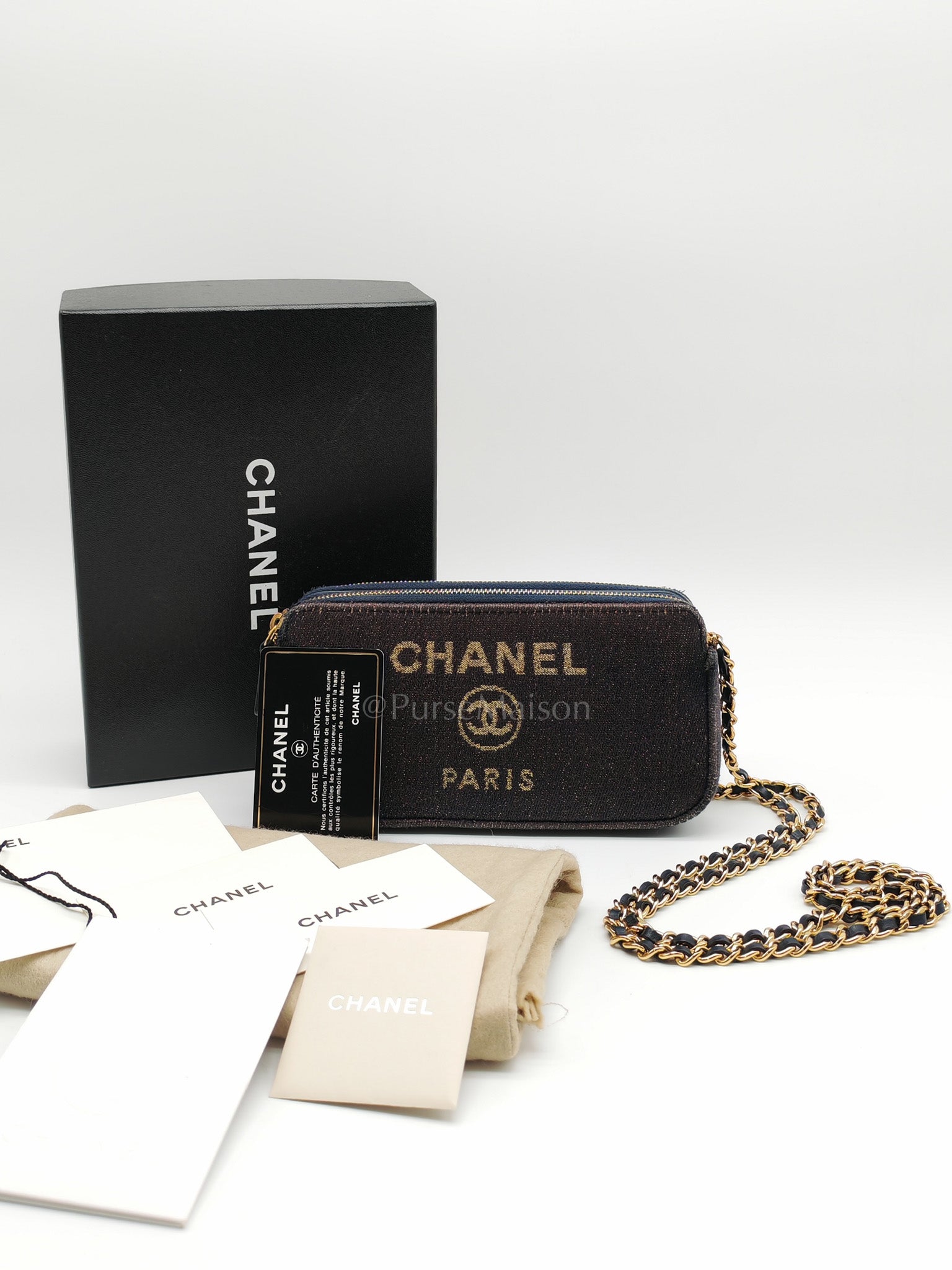 Deauville Denim Double Zip Clutch Chain Bag Series 28 | Purse Maison Luxury Bags Shop