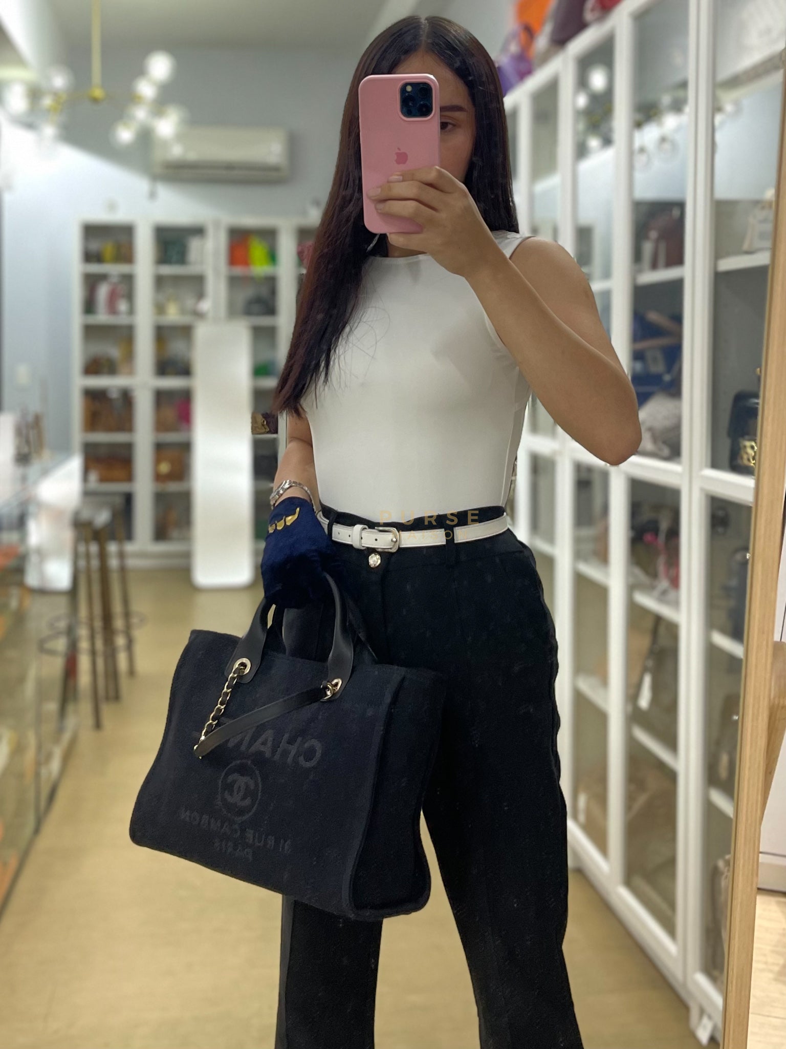 Deauville Tote Bag Black Microchip Large | Purse Maison Luxury Bags Shop