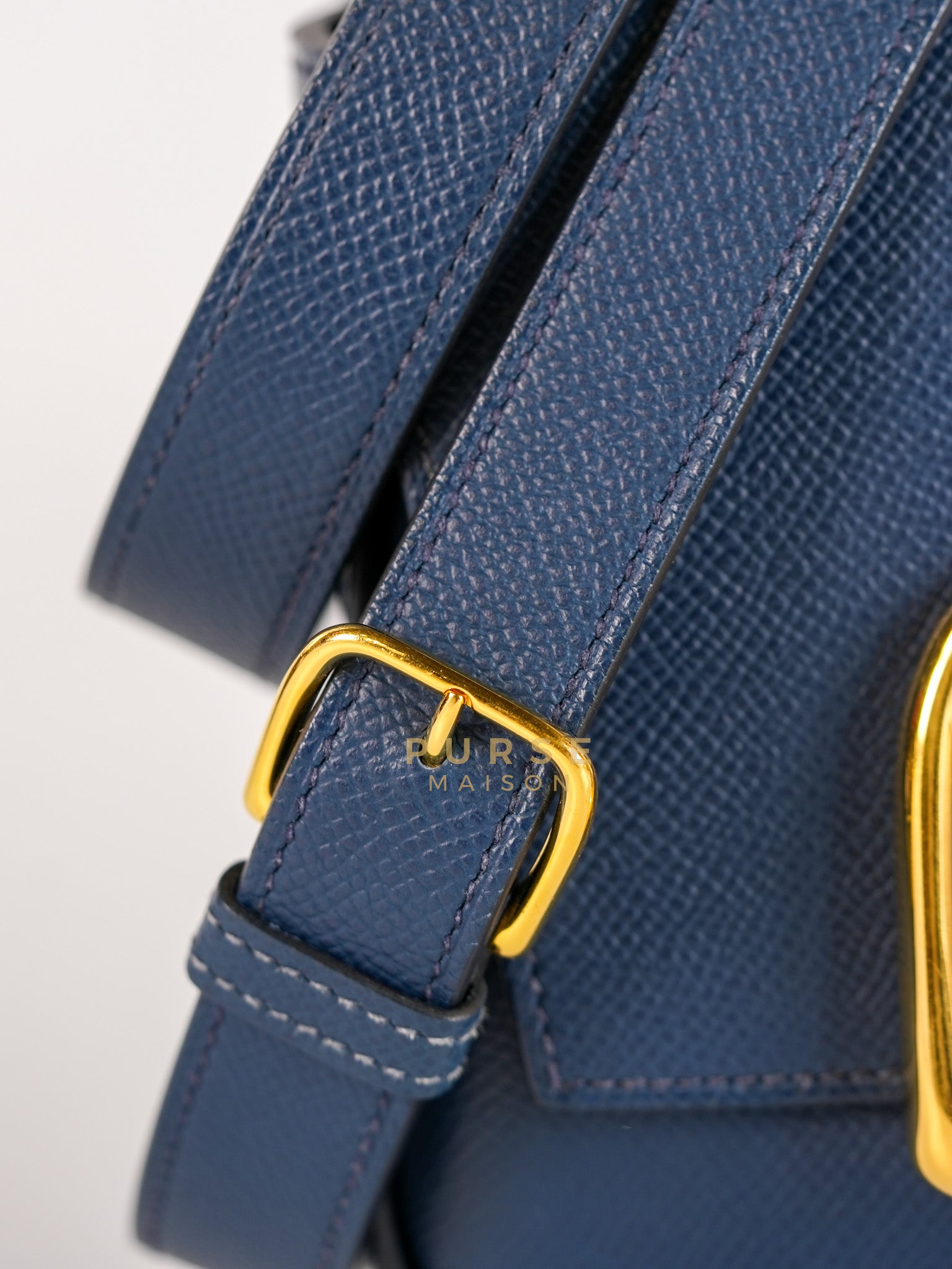 Della Cavalleria in Blue Epsom Leather & Gold Hardware Stamp B(2023) | Purse Maison Luxury Bags Shop