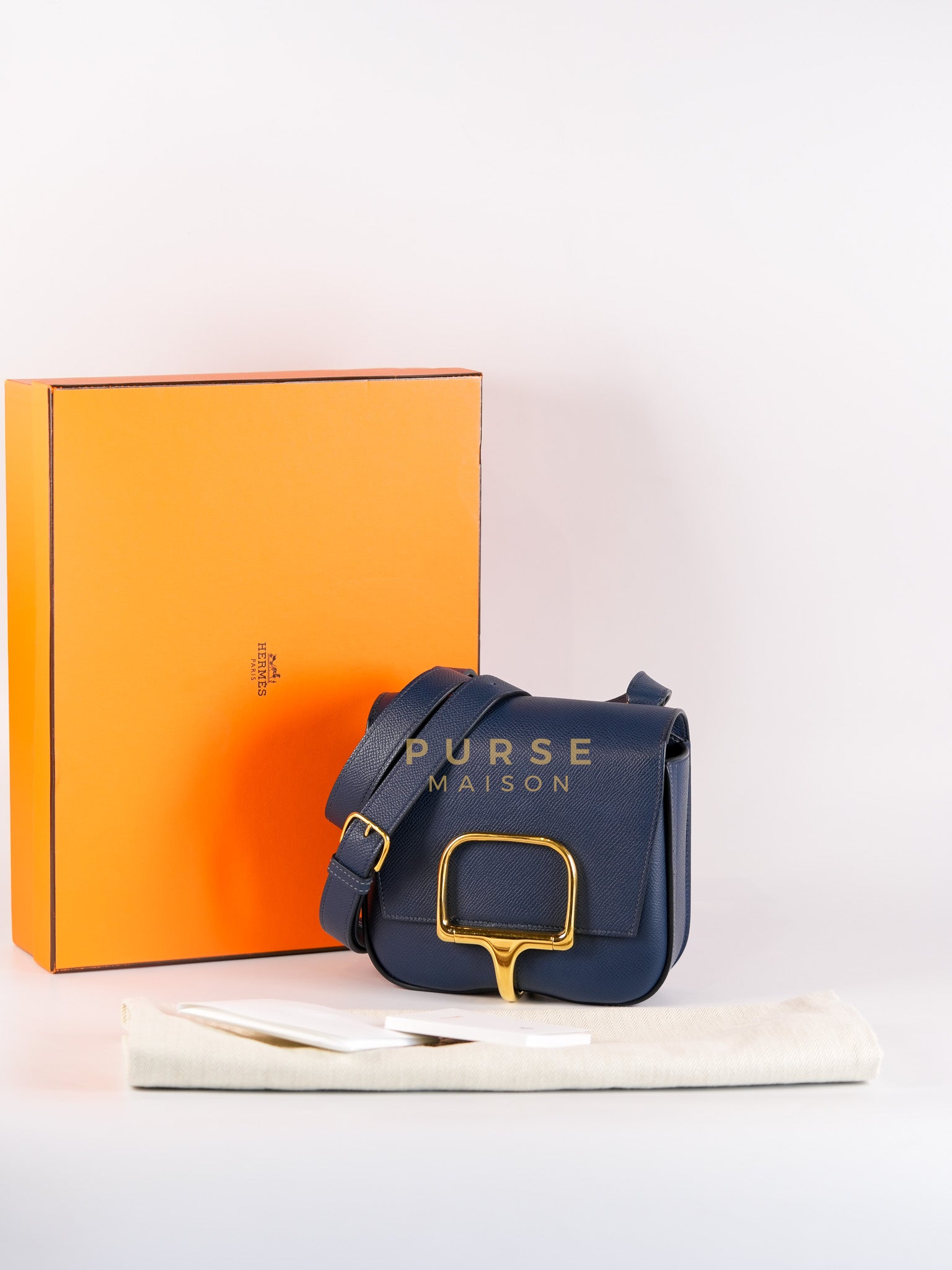 Della Cavalleria in Blue Epsom Leather & Gold Hardware Stamp B(2023) | Purse Maison Luxury Bags Shop