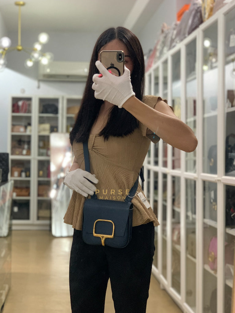 Della Cavalleria in Blue Epsom Leather & Gold Hardware Stamp B(2023) | Purse Maison Luxury Bags Shop